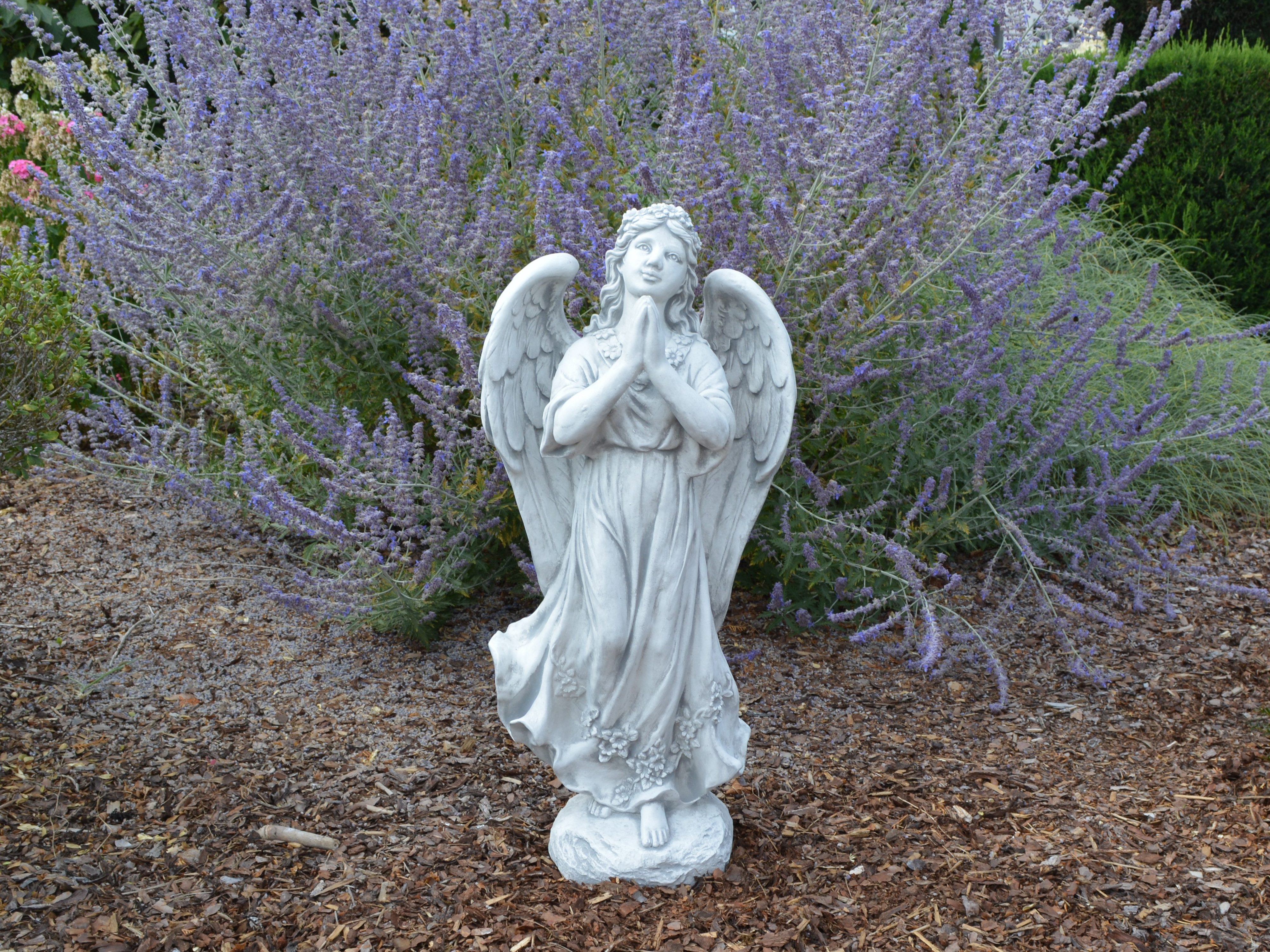 gartendekoparadies.de Gartenfigur Engel Statue auf Steinsockel, Steinfigur, H. 75 cm, 32 kg, Frostsicher