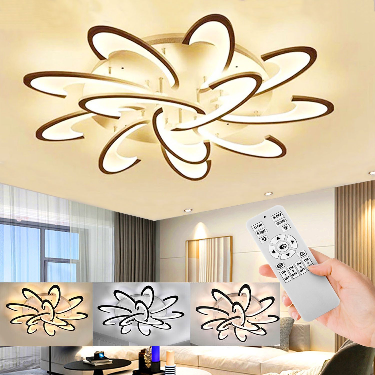 oyajia Deckenleuchte 120W Modern LED Deckenleuchte 96cm, 7200LM Dimmbar mit Fernbedienung, LED fest integriert, warmweiß kaltweiß neutralweiß, Blumenförmiges Design LED Deckenlampe, für Wohnzimmer, Schlafzimmer