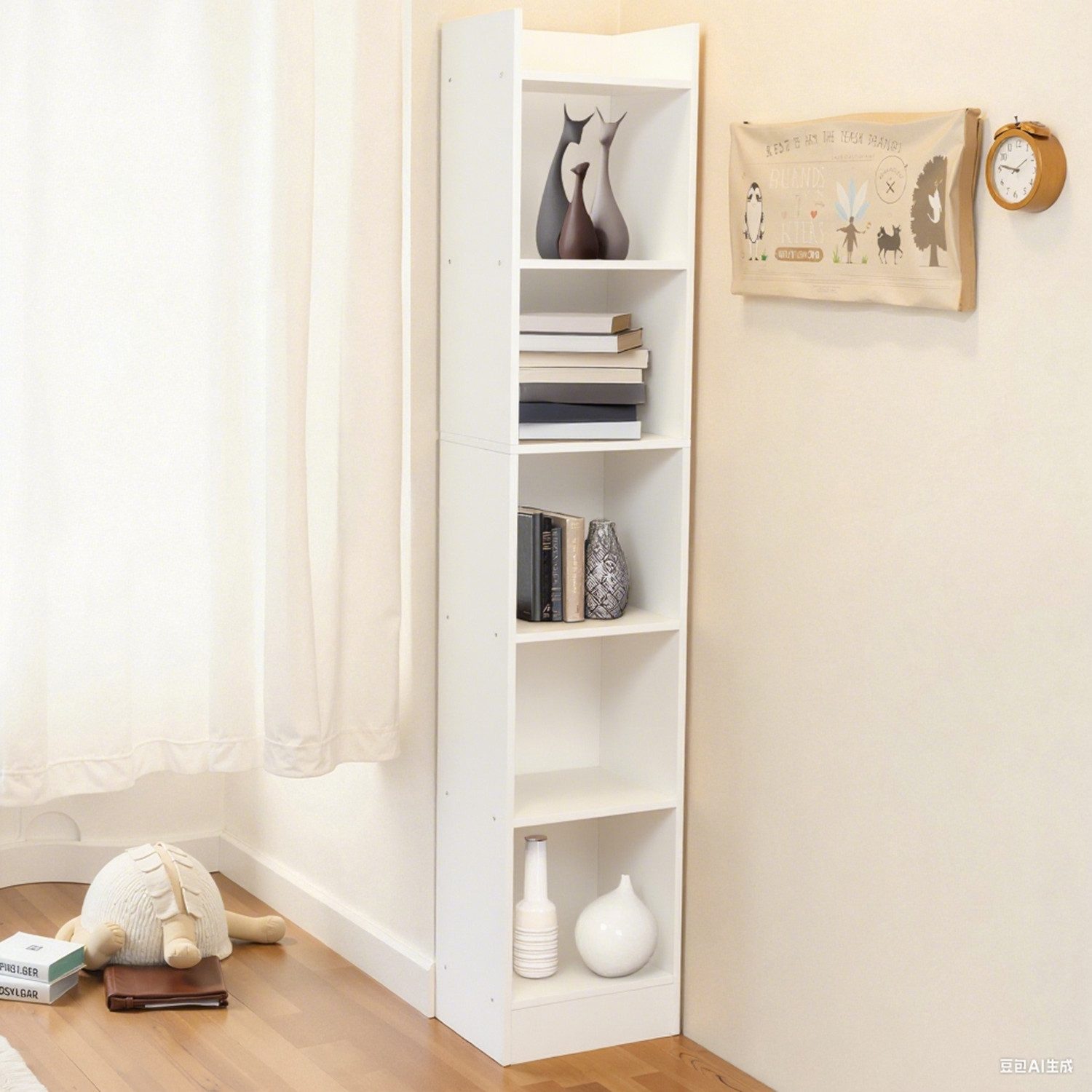 oyajia Bücherregal Aktenregal Standregal Raumteiler mit 5 offenen Fächern aus MDF Holz, offenes Aufbewahrungsregal, Standregal, 24 x 30 x 152 cm