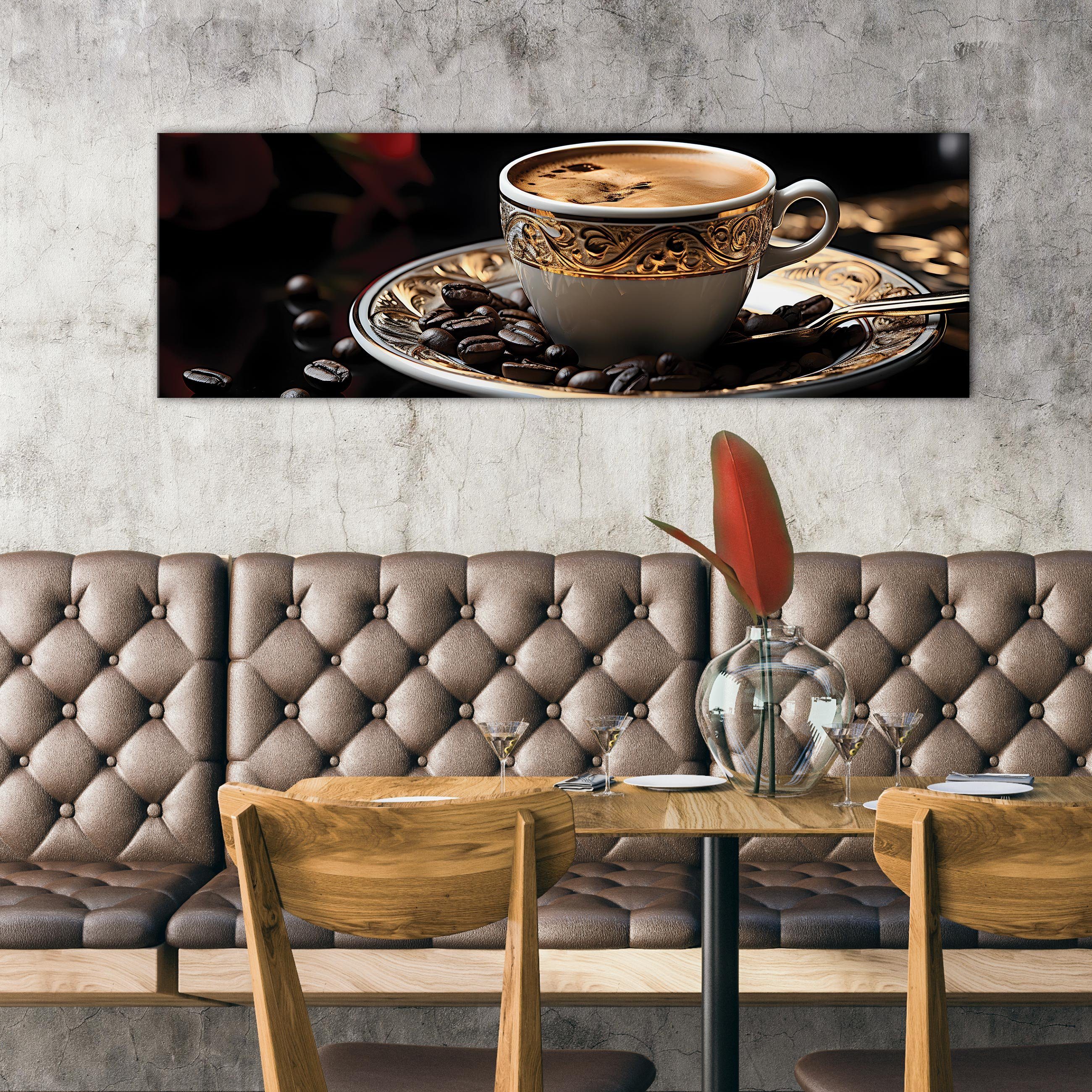 Kunst Esszimmer Leinwandbilder (Einteilig, Bilder Aufhängefertig Modern, Leinwandbild Wandbild Küche Coffee Leinwandbild Groß Leinwand Tasse St), Wallarena XXL Kaffee Bild 1