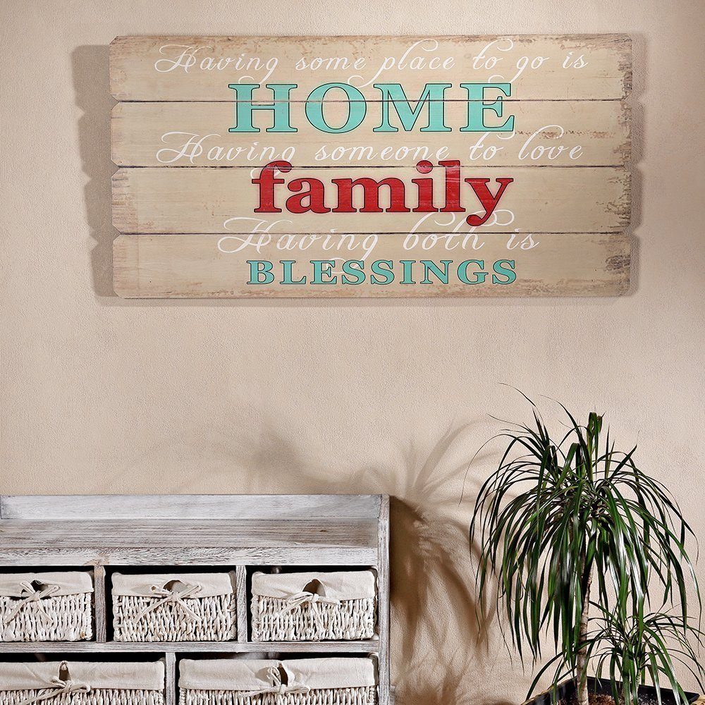 Melko Wandbild Holzschild 100x50cm Familiy Motiv Deko Wandbild Wandschild Vintage NEU, HOME (Stück, 1 St), Massivholz