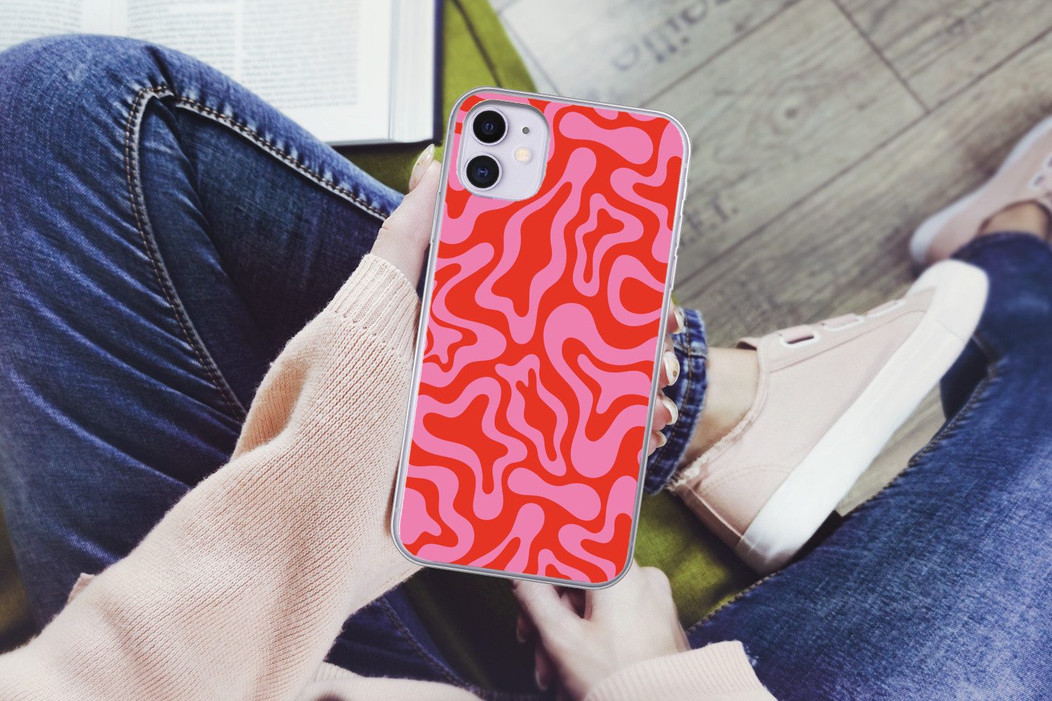 MuchoWow Handyhülle für Apple iPhone 11 Abstrakt - Muster - Rot - Rosa - Minimalistisch, Smartphone-Bumper, Print, Handy Schutzhülle Dünn