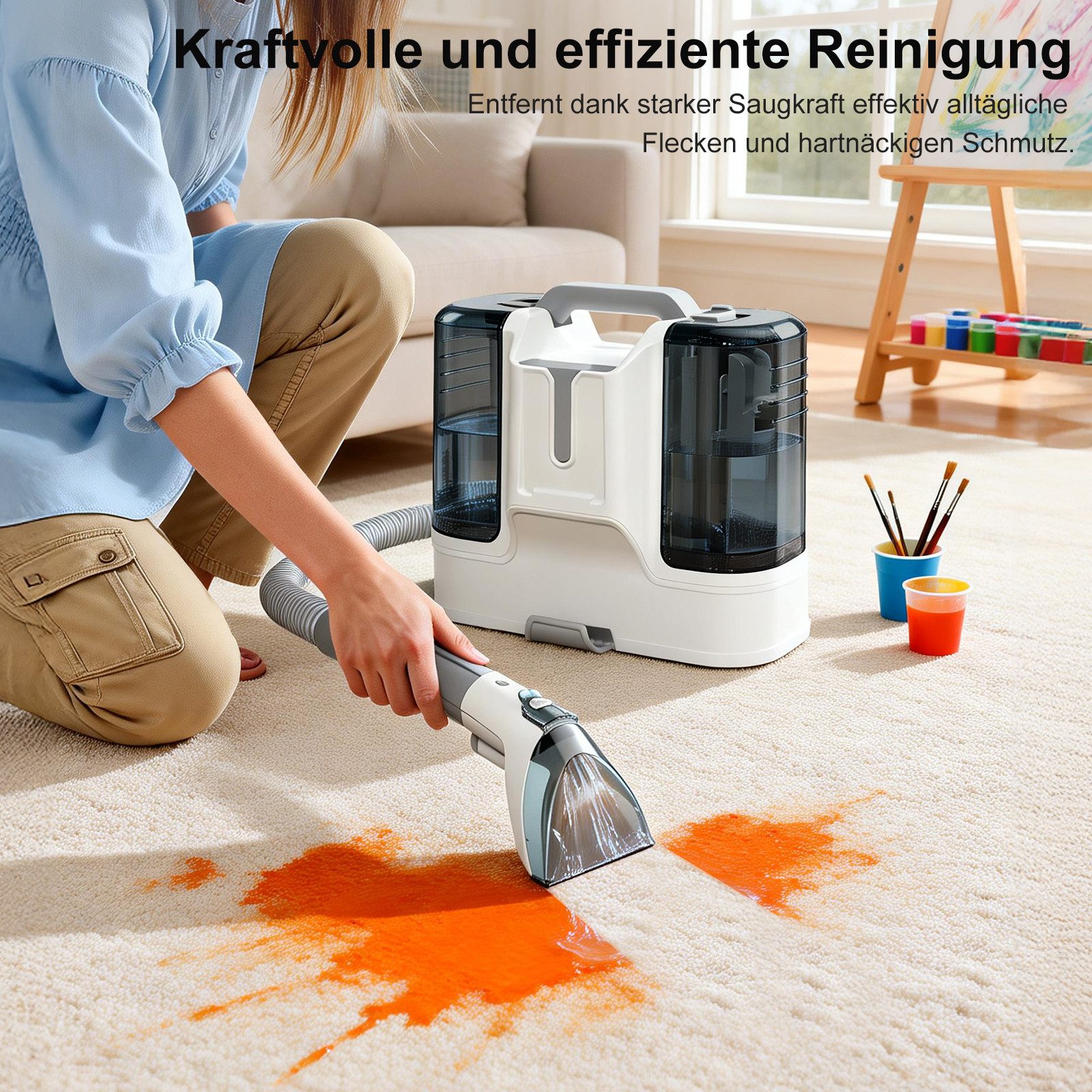 Luckice Teppichreinigungsgerät Bodenschrubber, Nasssauger, Reinigungsmaschine, Geeignet für Sofas,Teppiche, 450W,11000Pa,1.8L