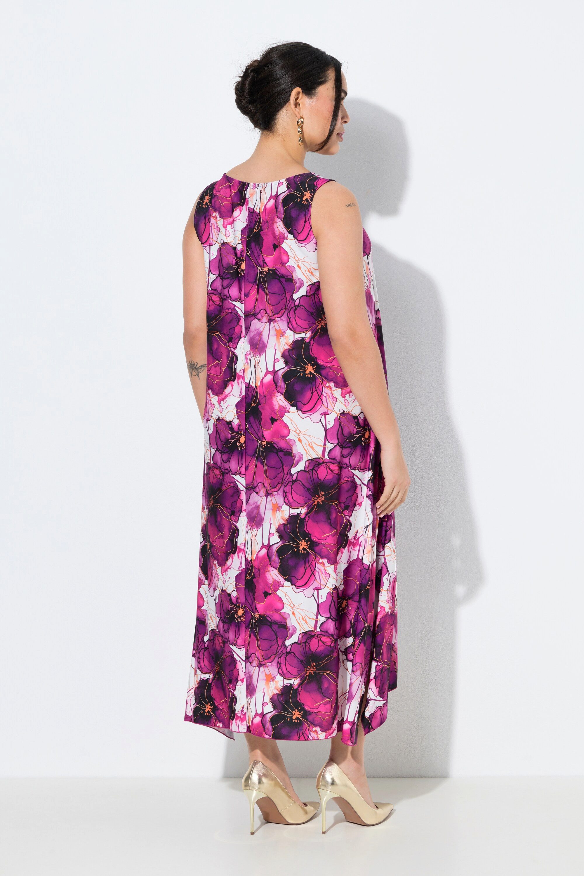 Ulla Popken Cocktailkleid Jerseykleid Blüten Rundhals ärmellos