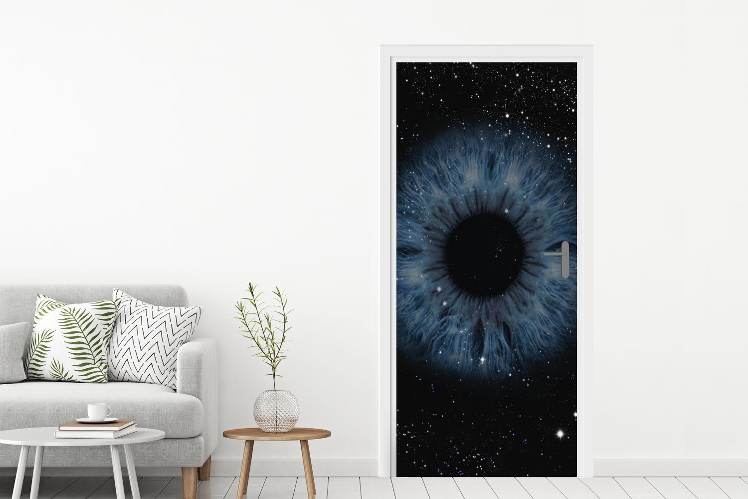 Fototapete Matt, Türtapete Weltraum, Tür, bedruckt, 75x205 St), cm MuchoWow Auge Blaues (1 Türaufkleber, für im