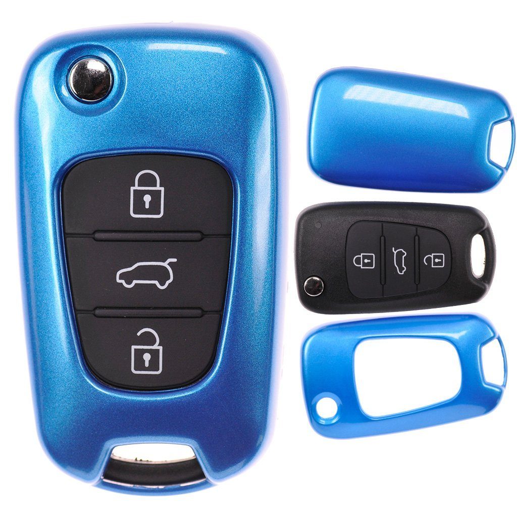mt-key Schlüsseltasche Autoschlüssel Softcase Silikon Schutzhülle Grau, für Hyundai  i30 ix20 ix35 KIA Soul Sportage 3 Tasten Klappschlüssel