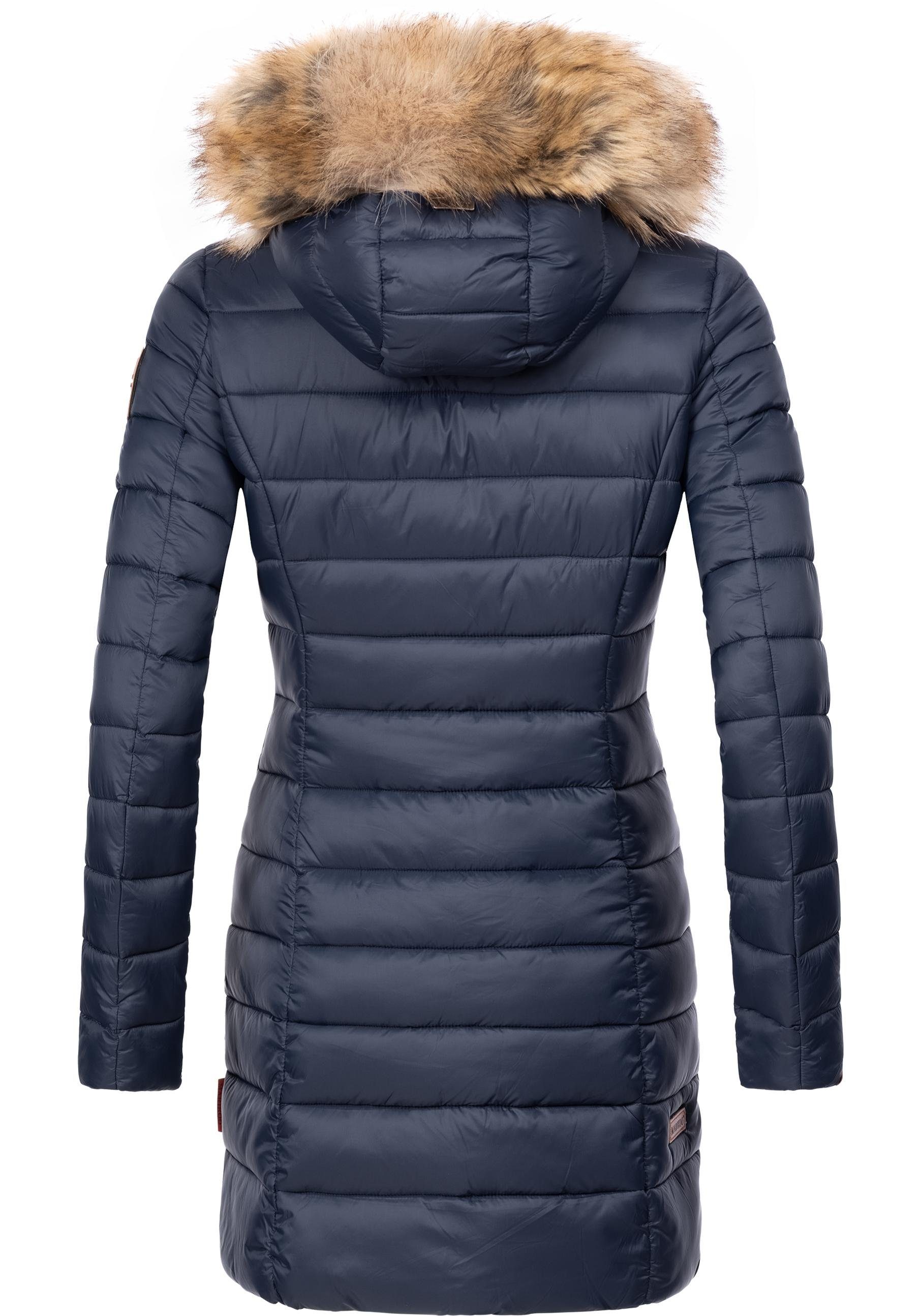 Marikoo Steppmantel Rose-Stepp zeitloser Winterparka mit großer Kunstfellkapuze