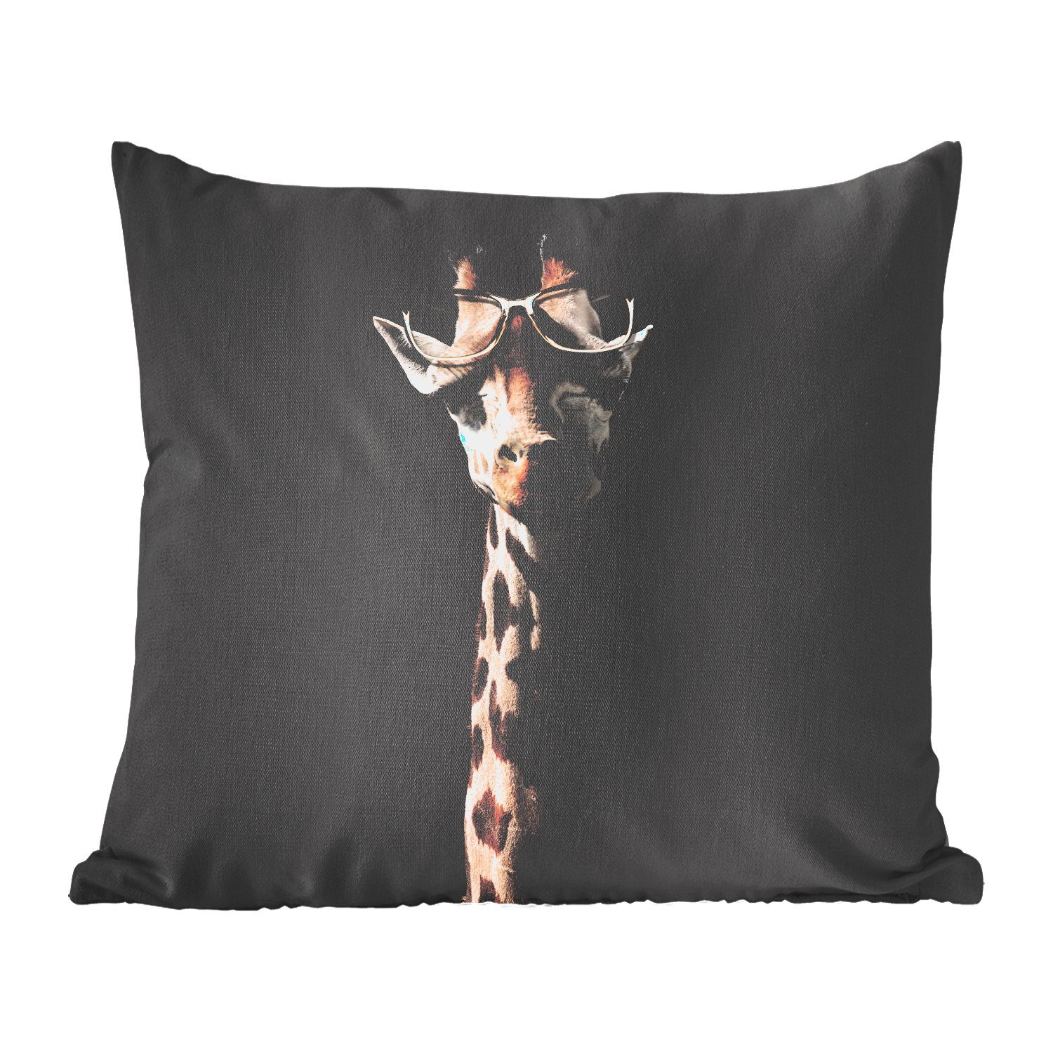 MuchoWow Dekokissen Giraffe - Schutzbrille - Schwarz, Zierkissen mit Füllung für Wohzimmer, Schlafzimmer, Deko, Sofakissen