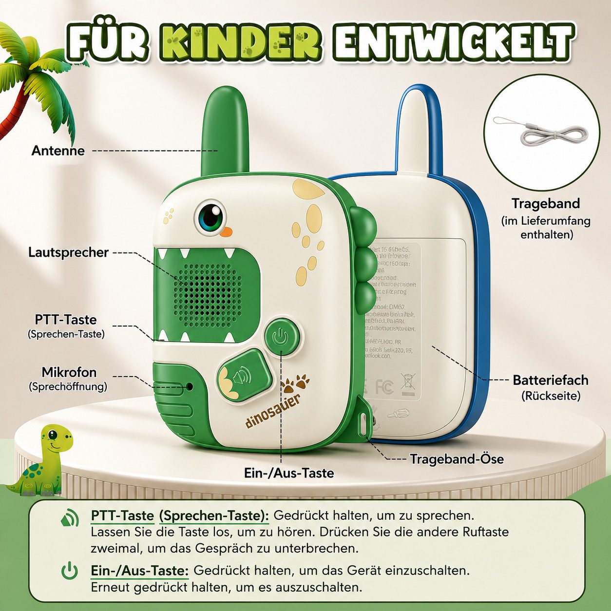 Wootoy Walkie Talkie Funkgeräte Kinder Walkie Talkie Spielzeug klare Sprachübertragung, (mit Reichweite von bis zu ca. 300 m, 2-St., Kompaktes ergonomisches Design mit praktischen Trageschlaufen), Robustes Gehäuse für den täglichen Einsatz im Innen- und Außenbereich