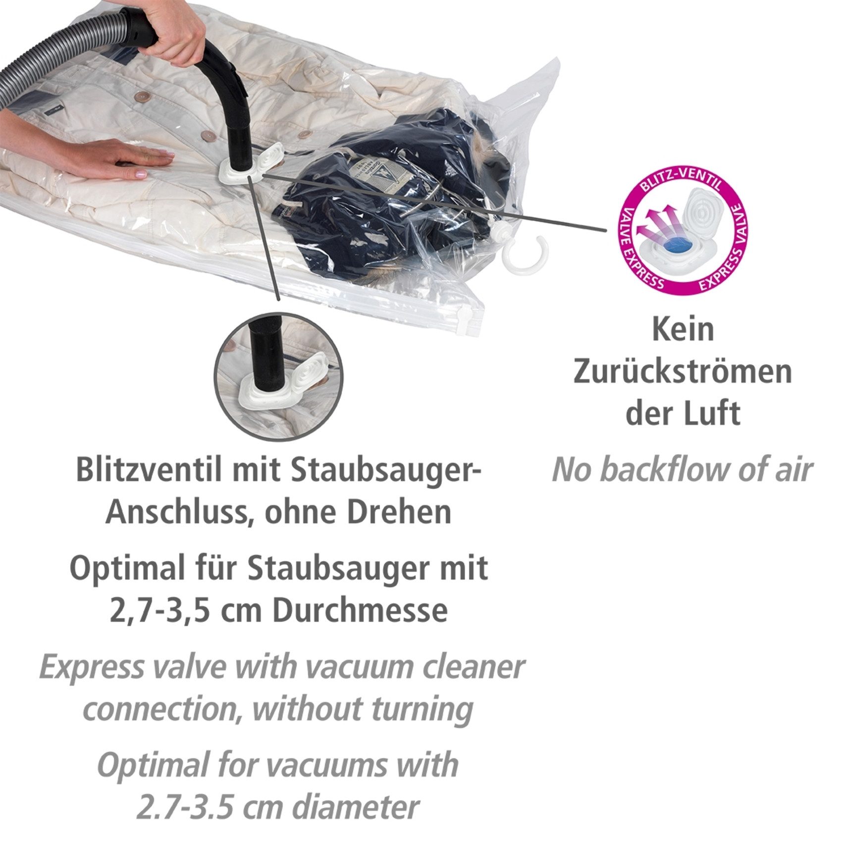 WENKO Kleidersack Vakuum Größe L (Set, 2 St) Vakuumbeutel für Kleidung, platzsparend im Kleiderschrank – Bild 3 von 5