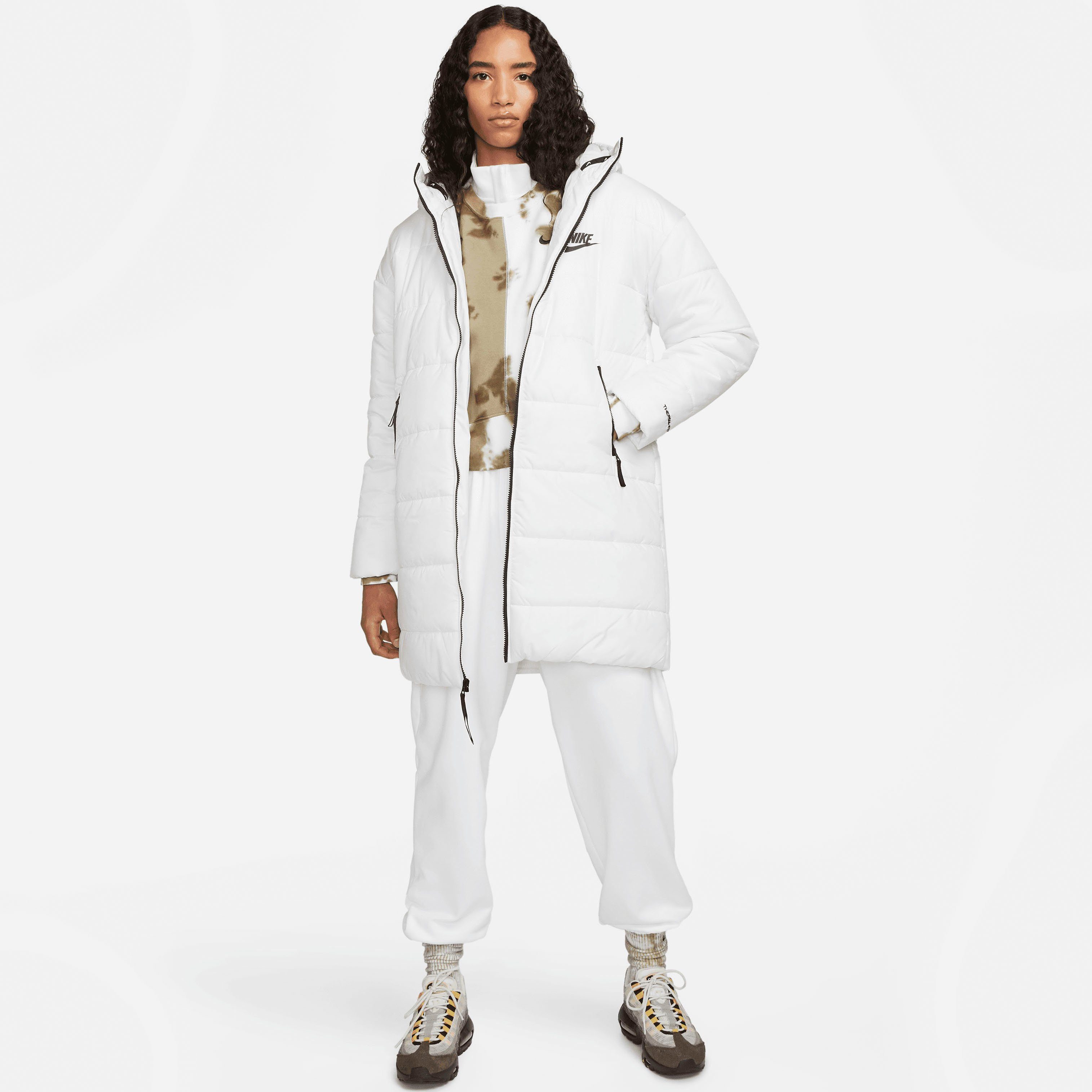 WHITE/BLACK/BLACK Repel Nike SUMMIT Parka Hooded Sportswear Women's Steppmantel Therma-FIT