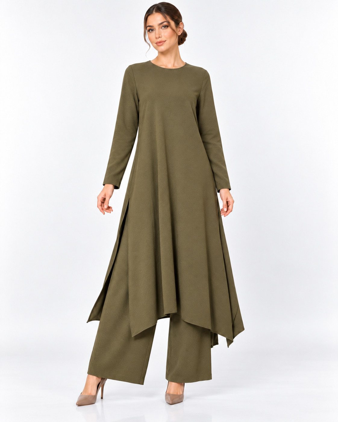 fashionshowcase Longtunika Damen Zweiteiler Set - Tunika & Palazzo-Hose Modest Fashion (SET, Zweiteiler) leichte und luftige Beschaffenheit