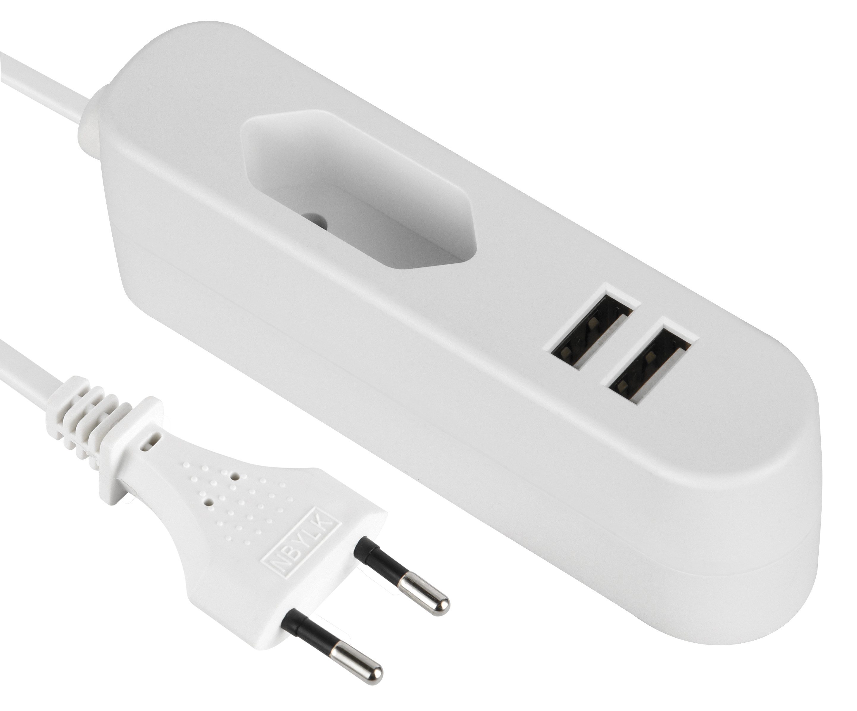Maxtrack Mehrfachsteckdose, Euroverlängerung mit 2 USB Ladebuchsen, 2,4A