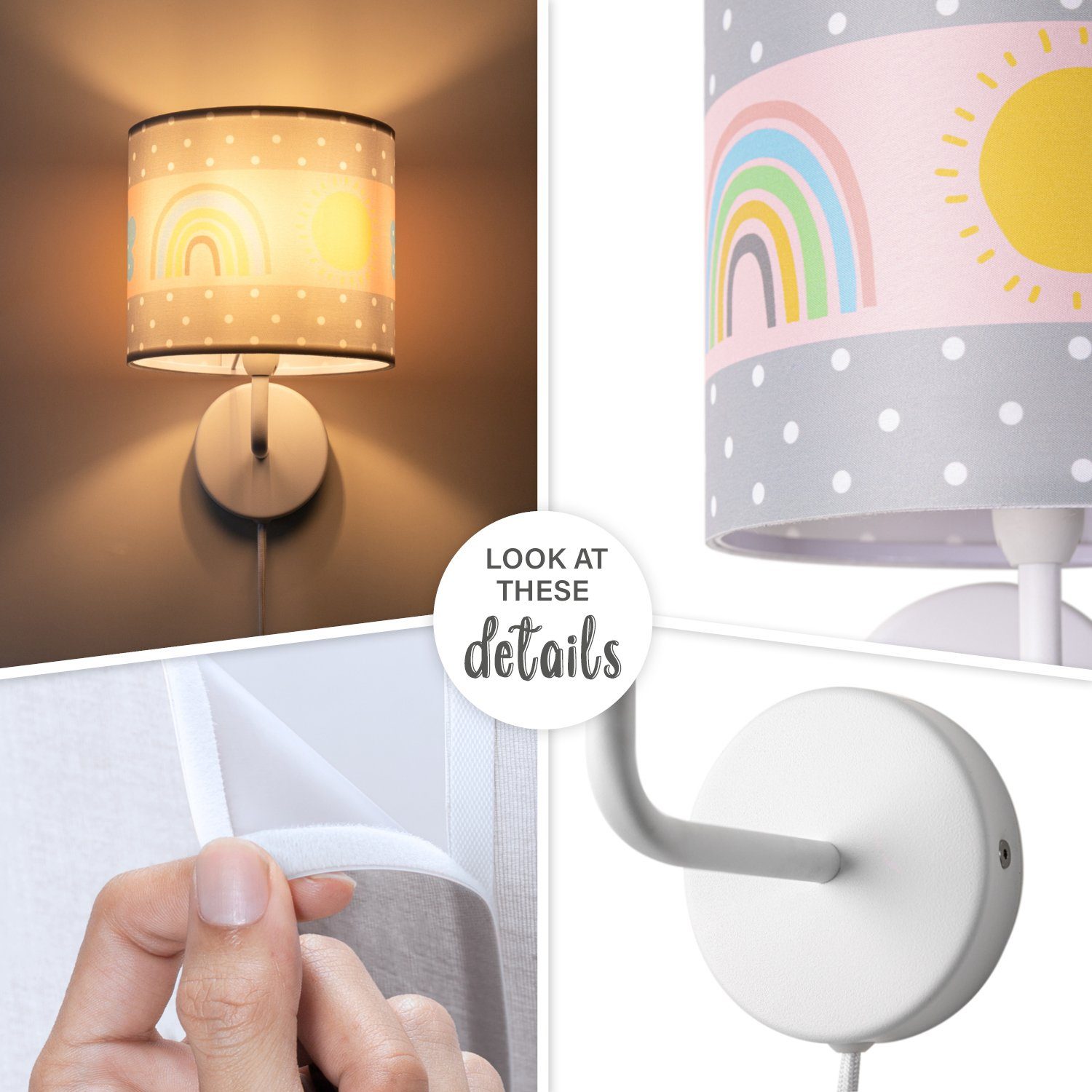 Paco Home Wandleuchte Cosmo 962, ohne Leuchtmittel, Lampe Kinderzimmer Stecker âˆ…18cm Regenbogen Wolken Sonne E14