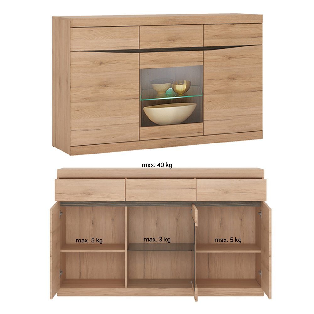 Lomadox Wohnzimmer-Set SANFORD-129, (Mega-Spar-Set, 4-St., 4-tlg), San Remo Eiche hell Nb., TV Wand, Schrankwand, Vitrine, Sideboard