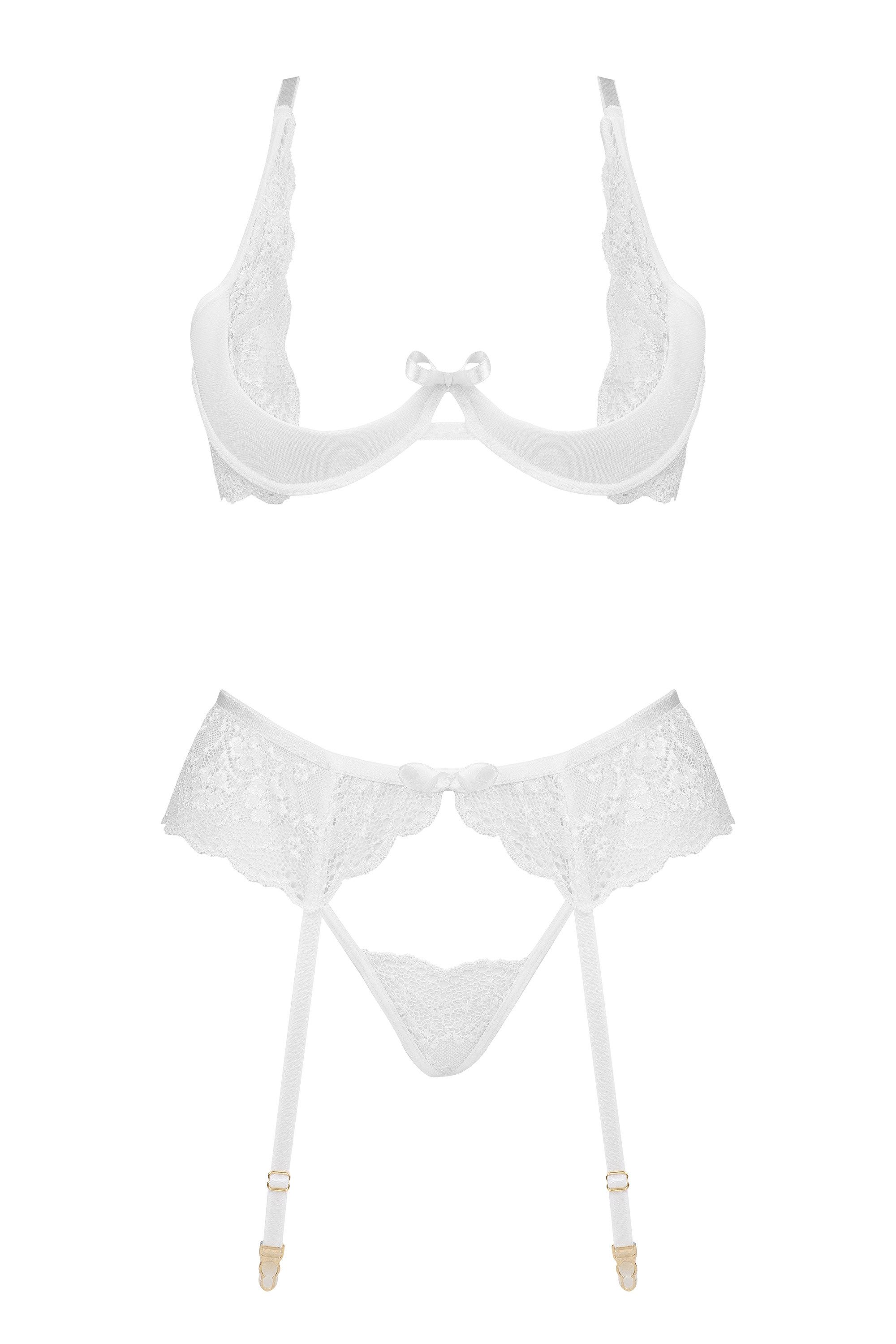 Beauty Night Fashion Set: Bügel-BH Strapse-Set Rose weiß Bügel-BH String (Set)