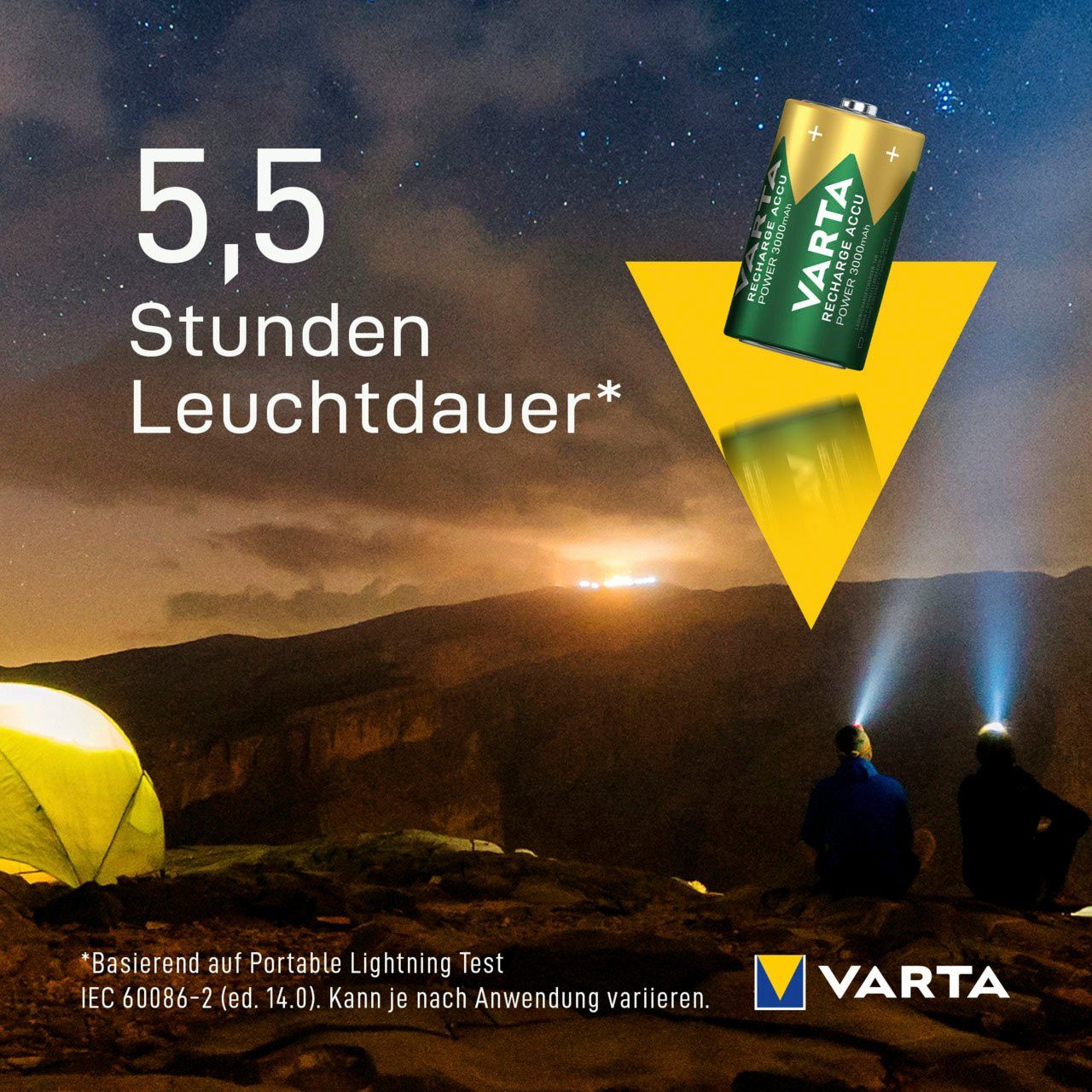 VARTA RECHARGE ACCU Power vorgeladener D Mono NiMH Akku (2er Pack, 3000mAh) Batterie, (1,2 V, 2 St)