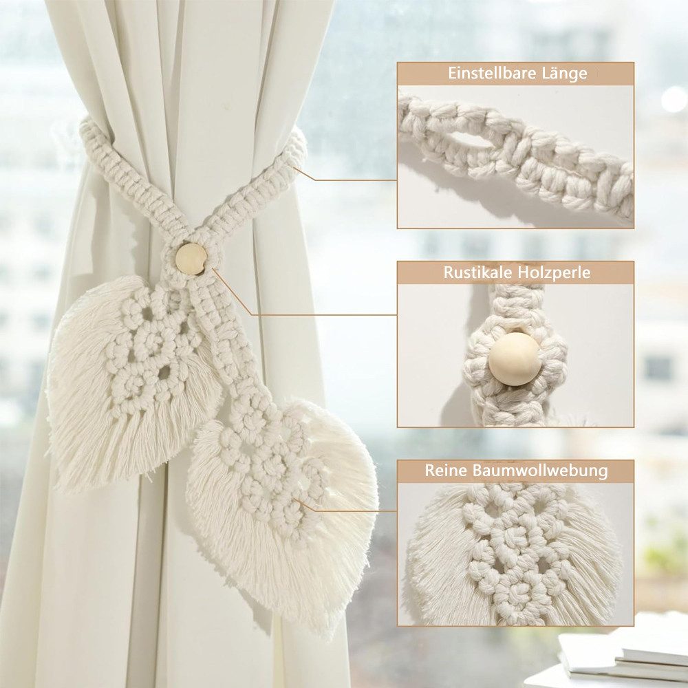 TUWENA Raffhalter 2 Pack Boho Gardinenhalter Natürlich Baumwolle, Seilvorhang-Raffhalter