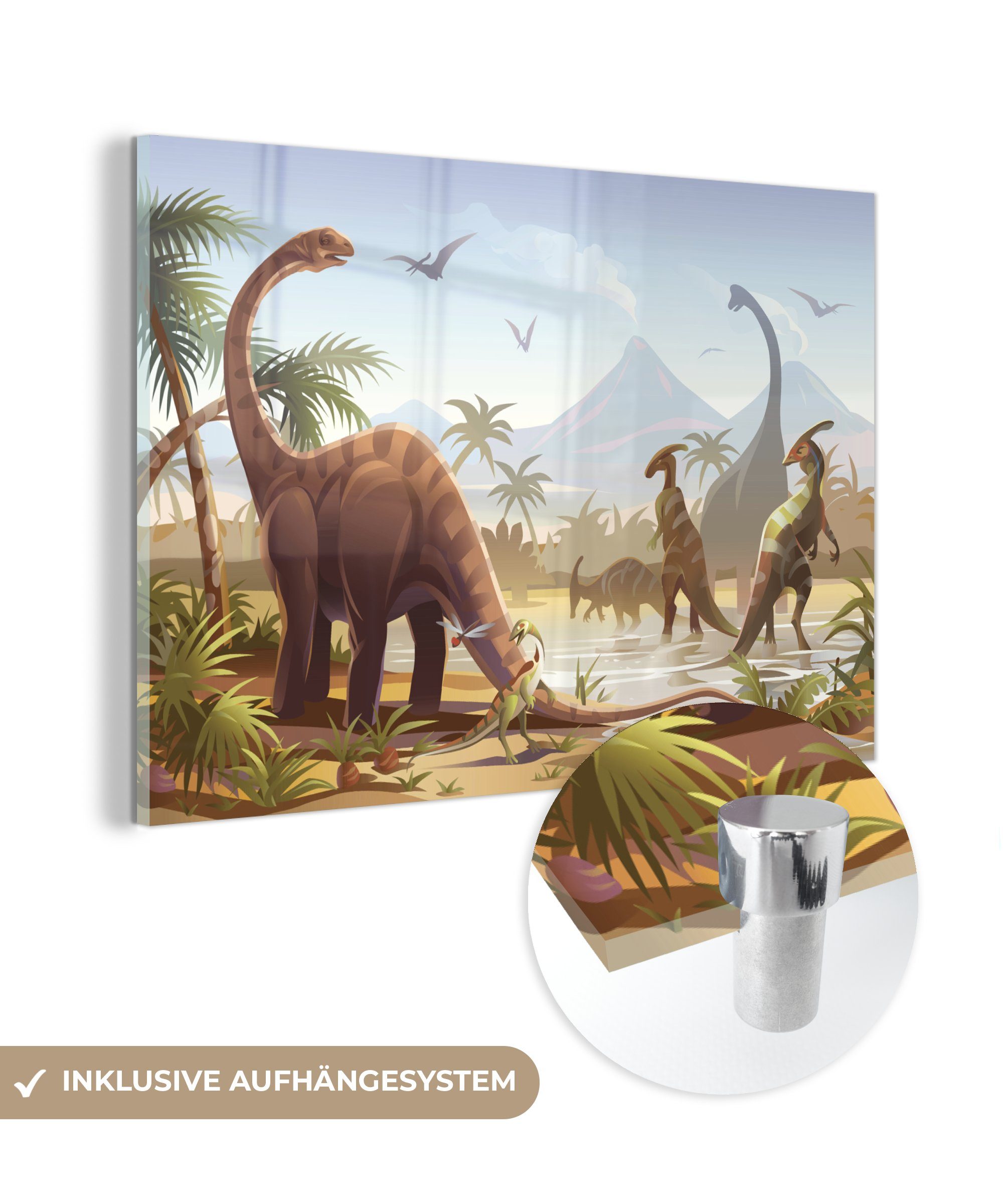 MuchoWow Wohnzimmer - Dinosaurier, (1 St), & Wasser - Acrylglasbild Schlafzimmer Acrylglasbilder Kinderzimmer