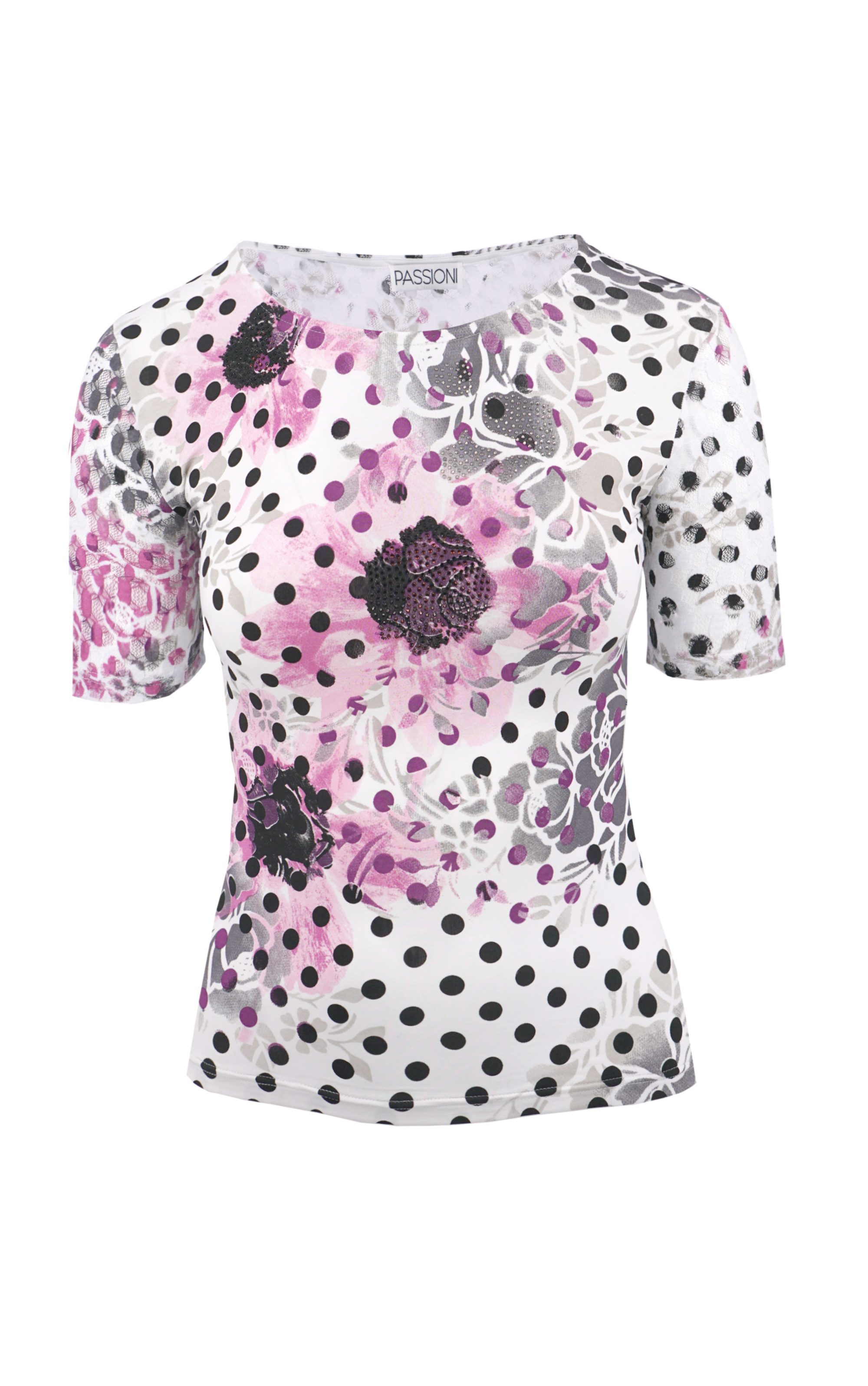 Passioni T-Shirt mit Punkte- und Blumenmuster-Mix günstig online kaufen