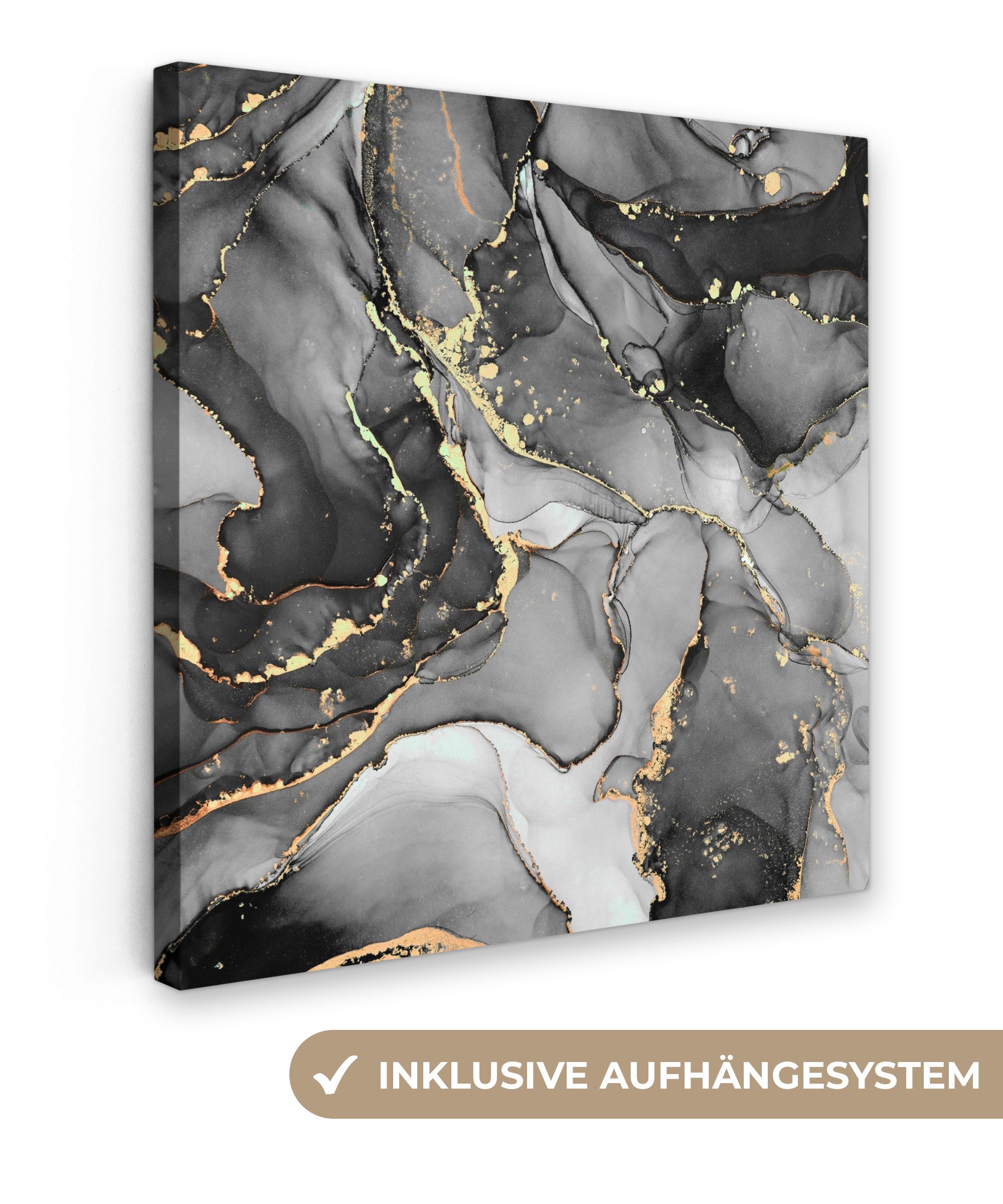 OneMillionCanvasses® Leinwandbild Marmor - Schwarz - Gold - Grau, Fotodruck günstig online kaufen