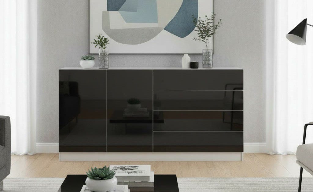borchardt Möbel Sideboard Vaasa, Kommode mit 2 Türen und 4 Schubkästen auf Kugelführungen, Breite 152 cm