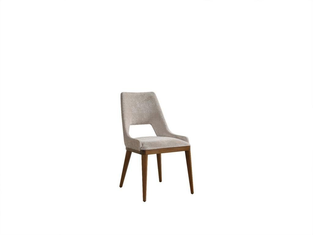 JVmoebel Stuhl Stuhl Esszimmer Moderne Holz Luxus Stoff Design Neu Polster Beige