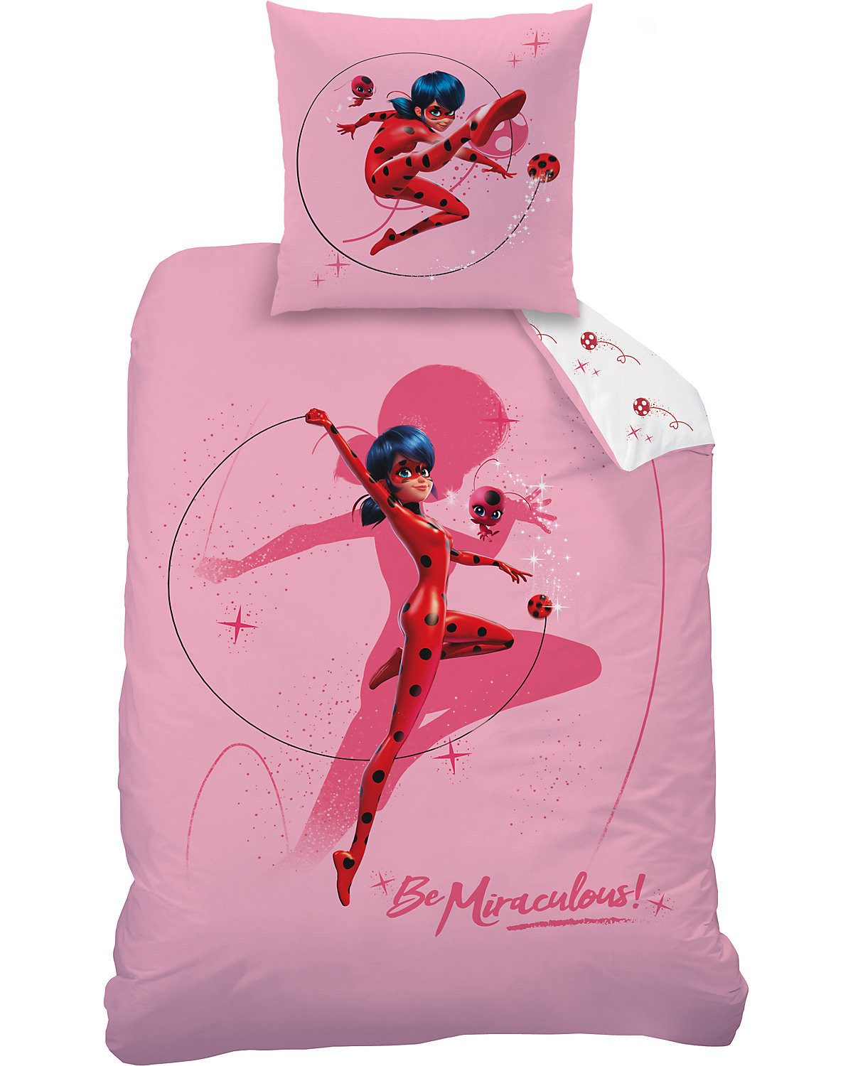 BERONAGE Kinderbettwäsche Miraculous Ladybug Shadow Bettwäsche Biber / Flanell, 100% Baumwolle, 2 teilig, 135x200 + 80x80 cm