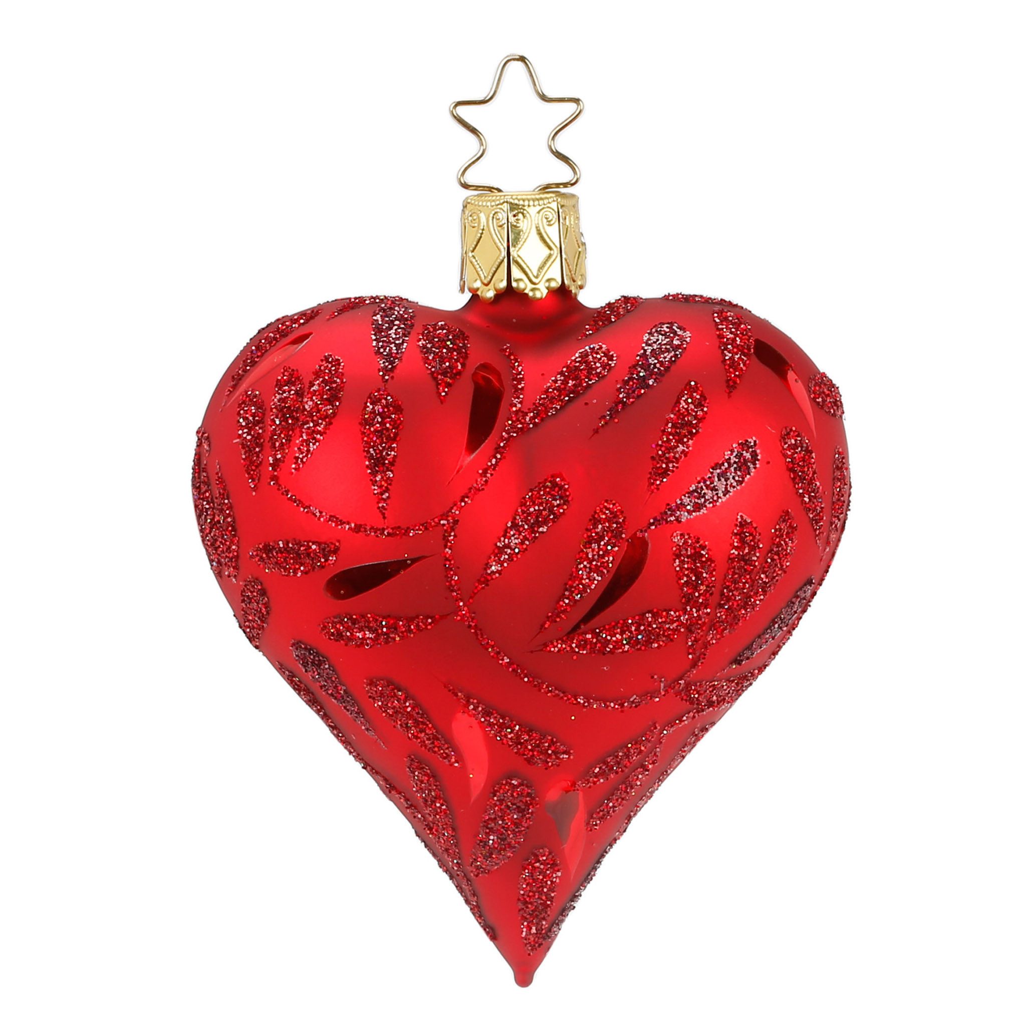 INGE-GLAS® Christbaumschmuck, Christbaumschmuck Glas Herz mit Ranken Motiv 8cm rot 1 Stück