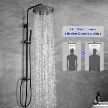 JOHO Duschsystem 304 Edelstahl ohne Armatur, Matt Schwarz Regendusche Duschset, mit Wandhalterung, Duschkopf mit Schlauch, Duschstange und Kopfbrause