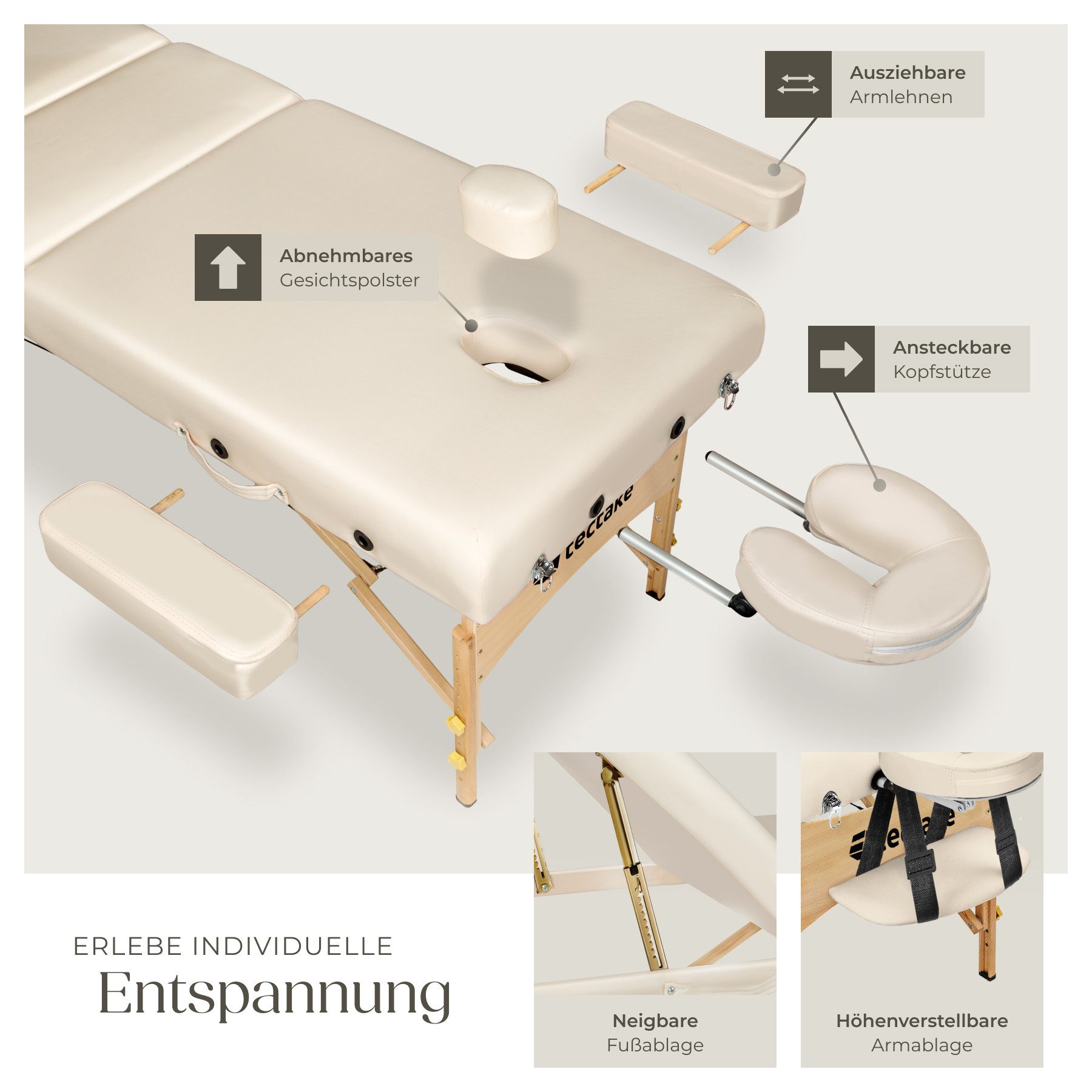 tectake Massageliege 3 zonen tisch Somwang mit extra dicker Polsterung (Set, 1-St., mit Tragetasche), weich gepolstert, belastbar bis 250 kg