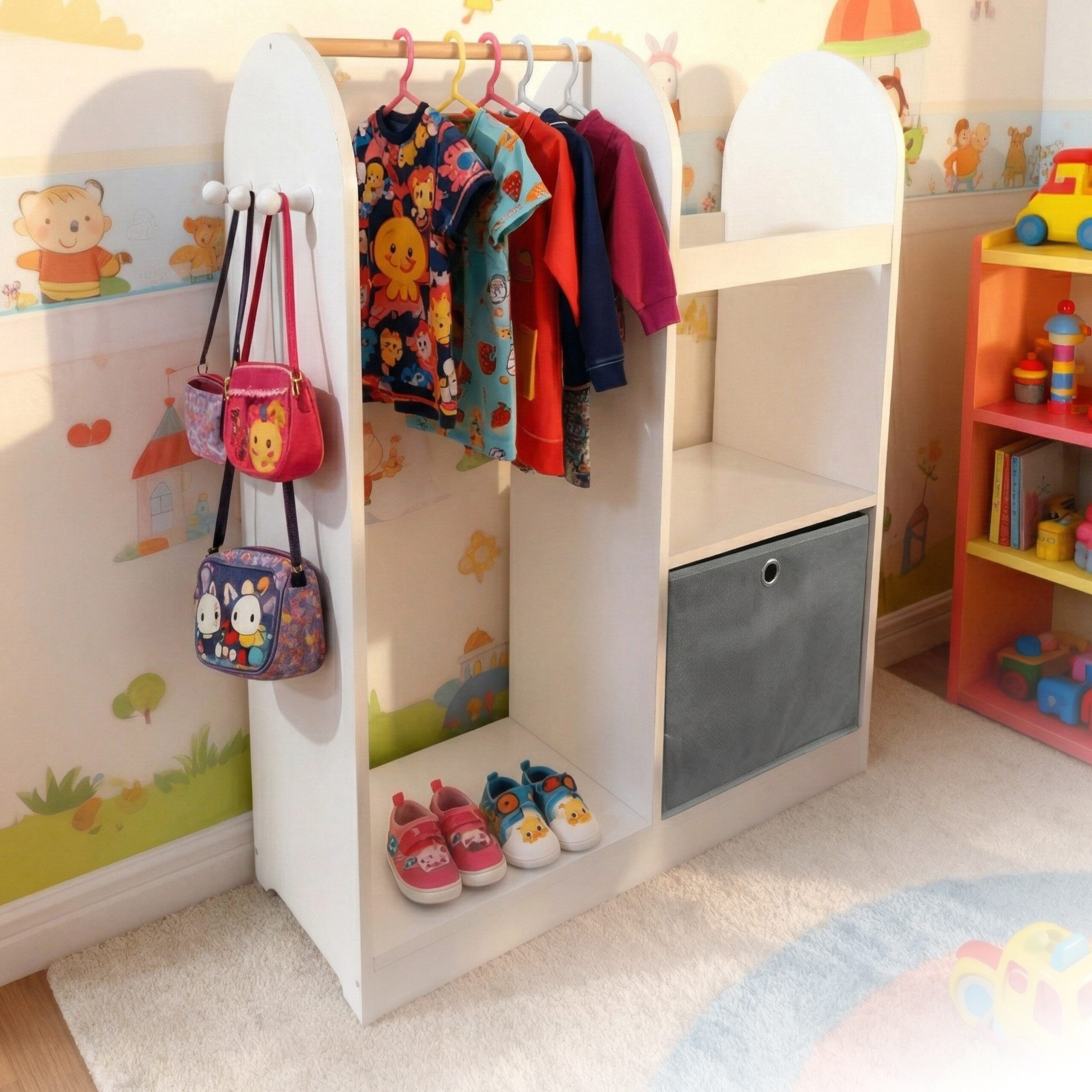 relaxdays Kinderkleiderschrank Kindergarderobe mit Stoffbox (1-St) – Bild 5 von 5