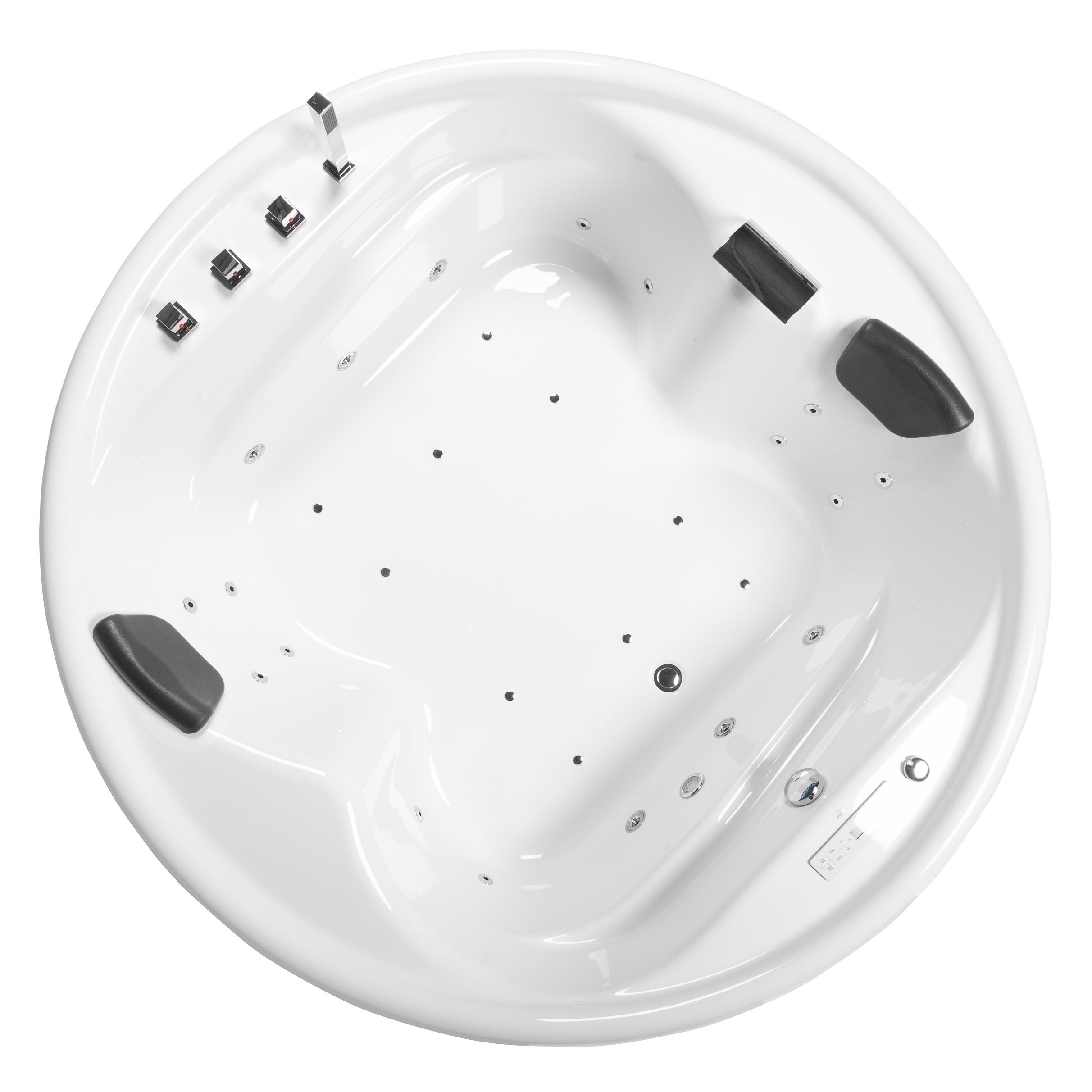 Basera® Whirlpool-Badewanne PREMIUM Indoor Podest-Whirlpool Badewanne XXL Gomera Rund 182 x 182 cm, (Komplett-Set), mit 28 Massagedüsen, Heizung, Wasserdesinfektion, Bodenansaugung, W...