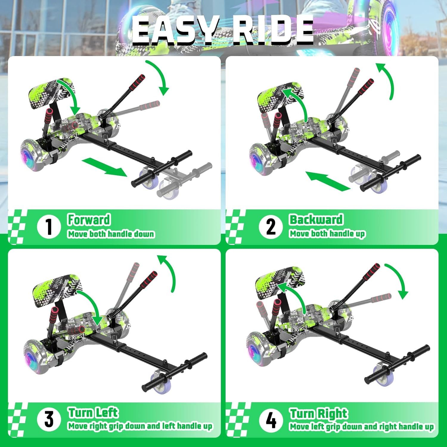 SISIGAD Balance Scooter Kart Set, 6,5'' Hoverboard mit kart,LED, Bluetooth, 8 km/h, 160W, Hoverboards mit Sitz, bis zu 7-8km,Geschenke für Kinder – Bild 4 von 5