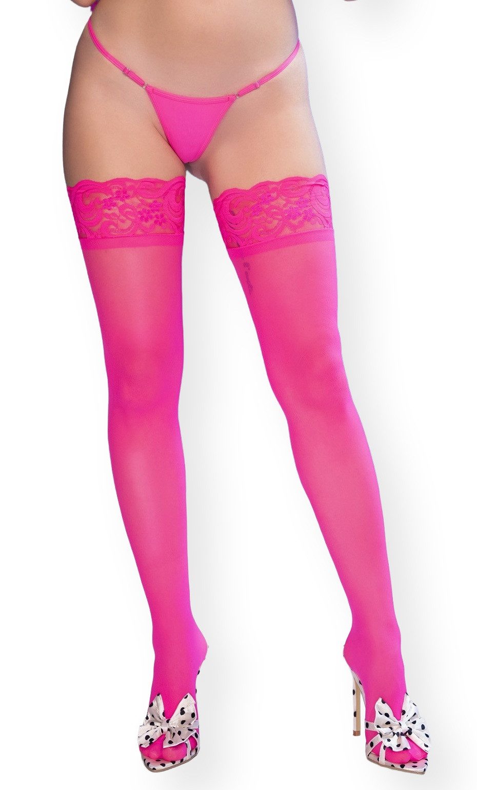 Chilirose Halterlose Strümpfe Neonpinke halterlose Strümpfe mit Spitze