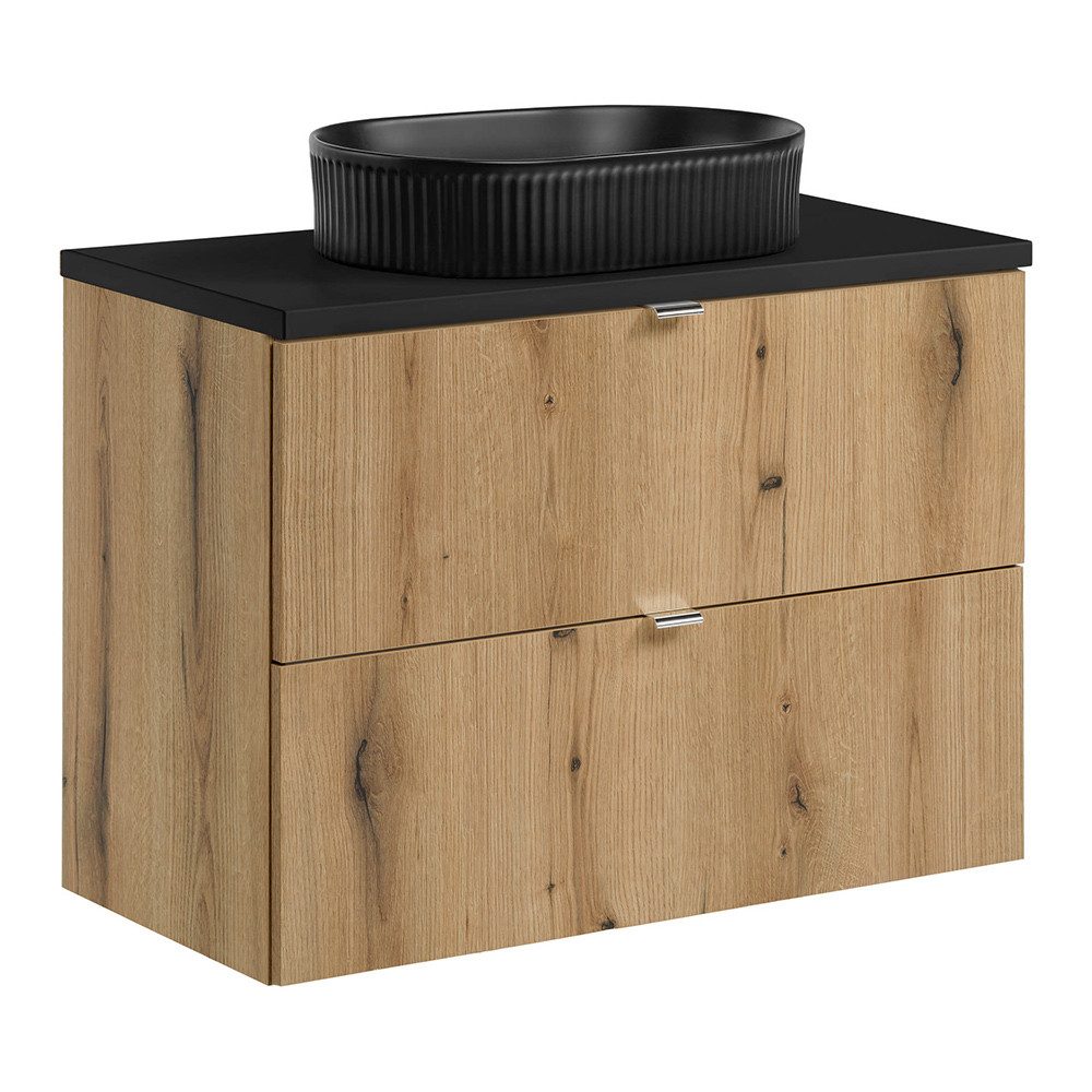 Lomadox Waschtisch NEWPORT-56-OAK, Unterschrank mit Aufsatzwaschbecken, Eiche und schwarz, 80cm