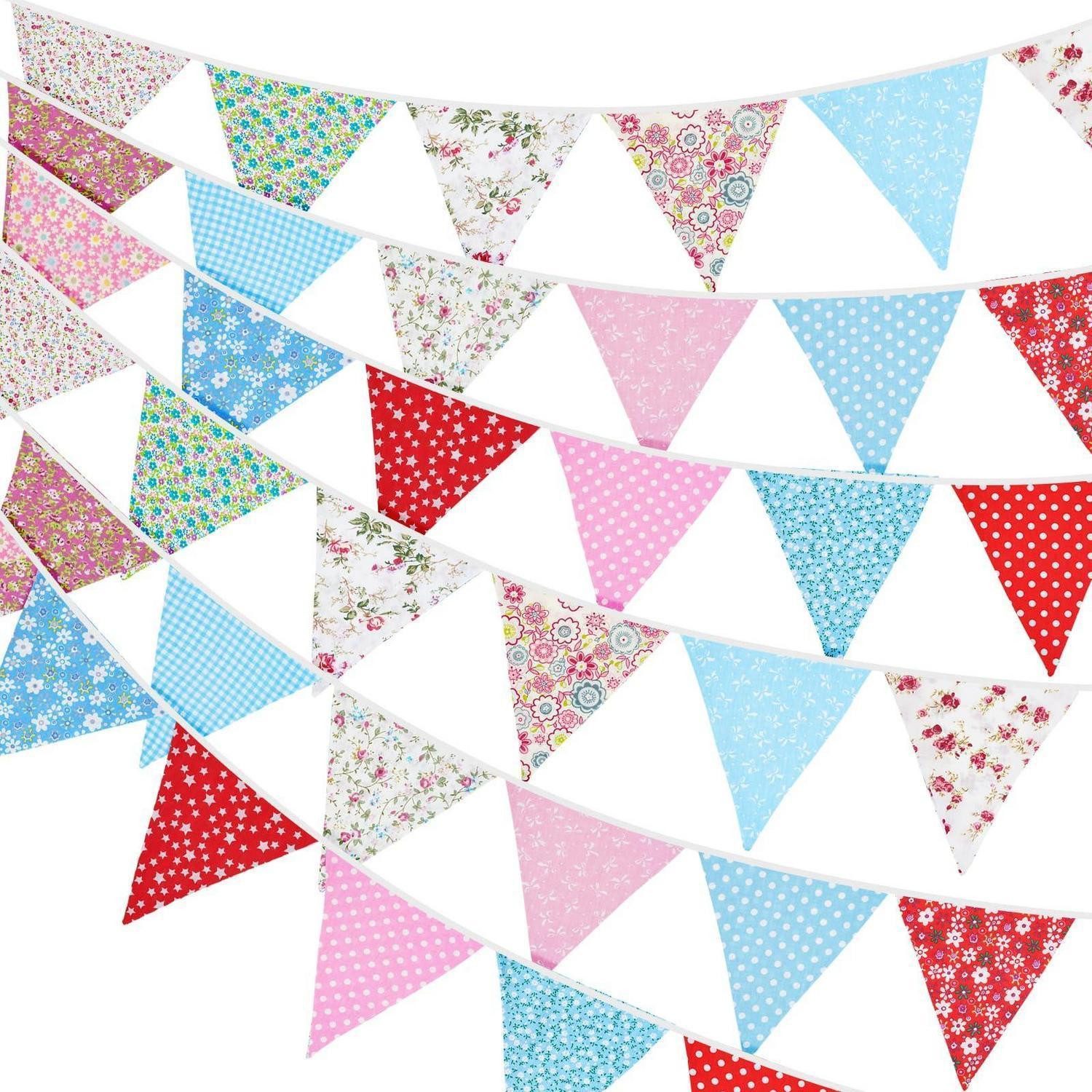 LuxusKollektion Wimpelkette Girlande Wimpelkette 10m Rot/Blau Blumenmuster
