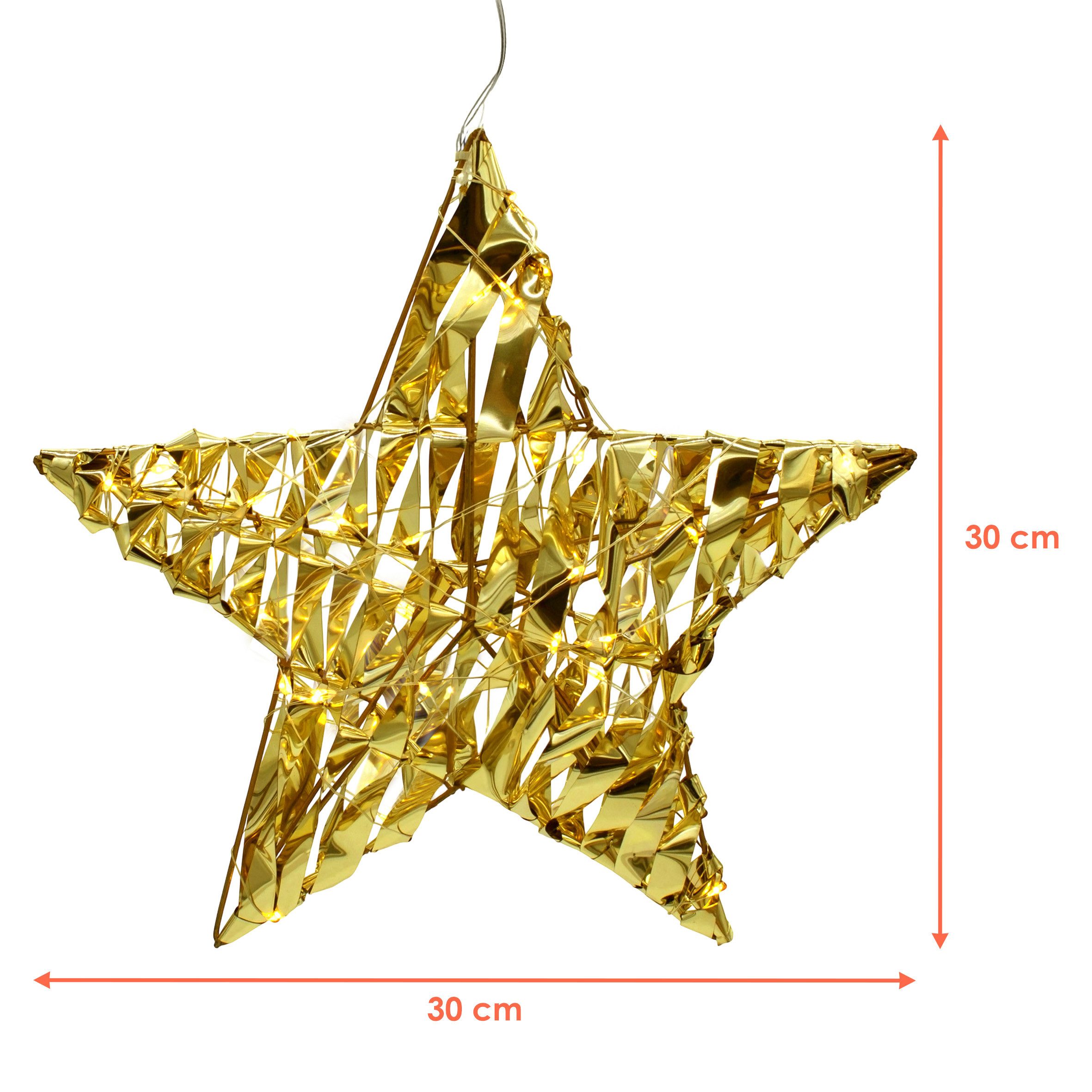 Spetebo LED-Dekofigur Leuchtstern 30 cm mit Goldband geflochten warm weiß ( günstig online kaufen