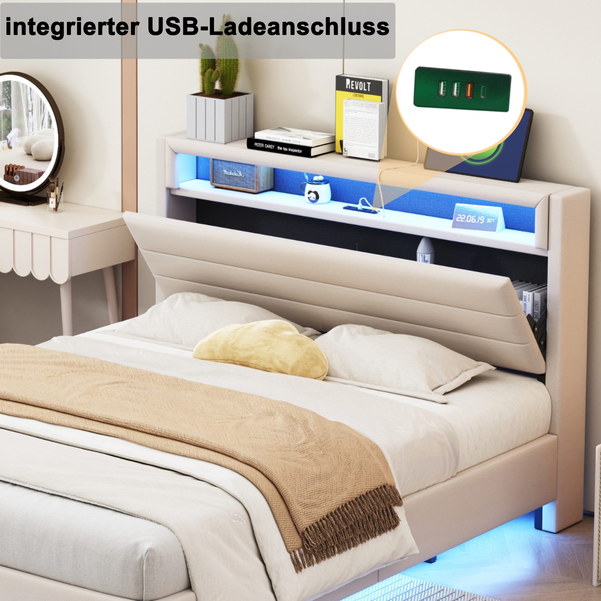 OKWISH Polsterbett Stauraumbett mit USB-Steckdose und günstig online kaufen