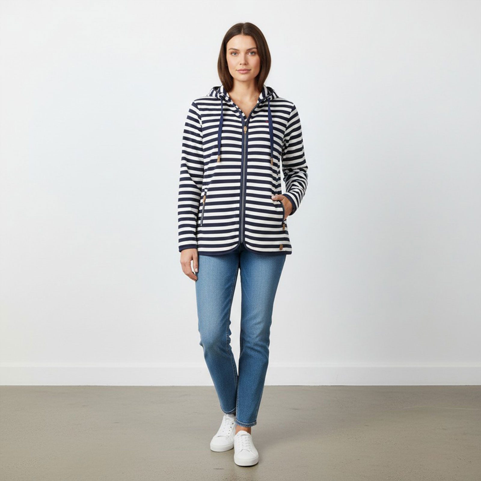 modAS Fleecejacke 40414 Damen Jacke Fleece mit Blockstreifen - Gestreifte Jacke mit Kapuze