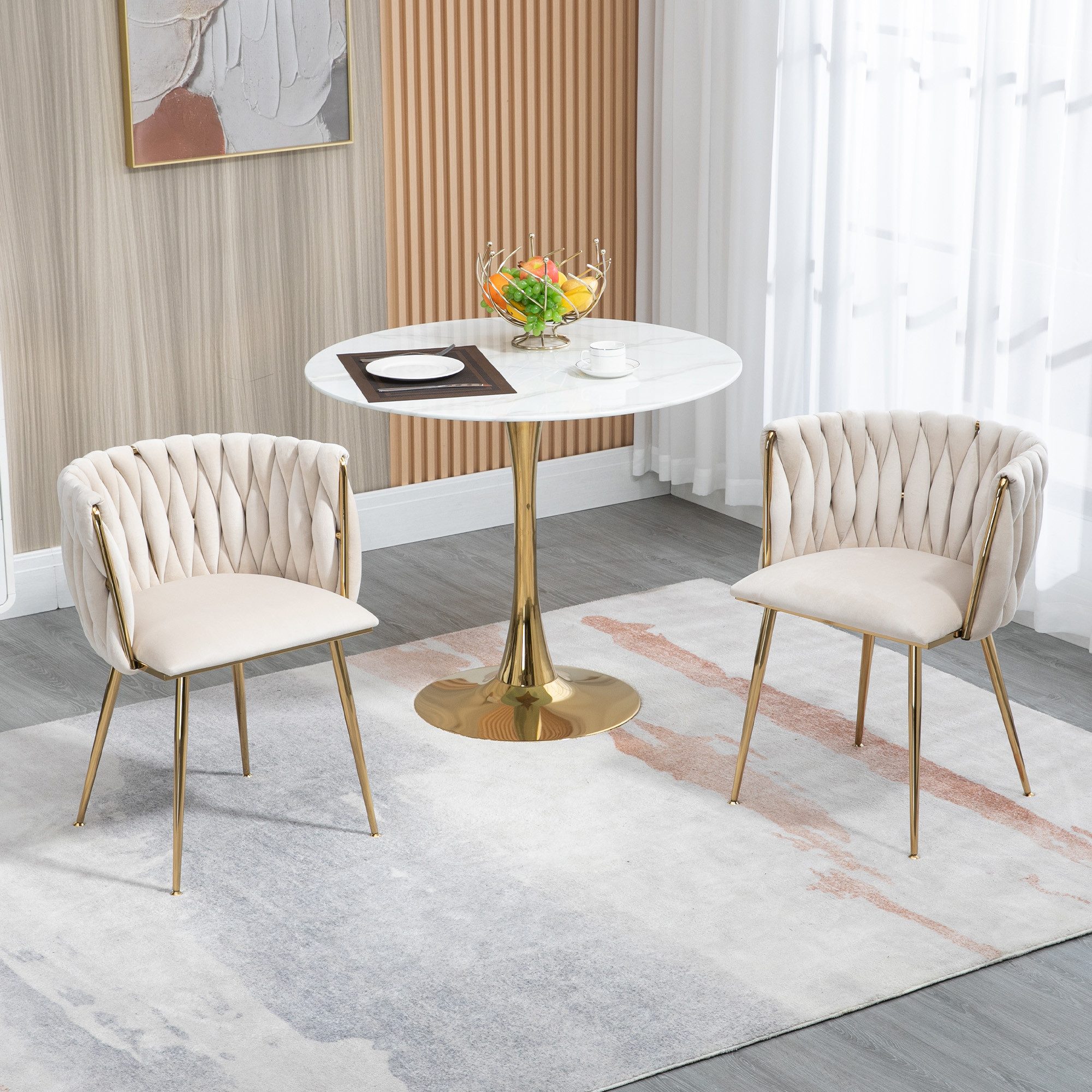 KLAM HOME Stuhl Esszimmerstuhl Polsterstuhl Wohnzimmerstuhl Schlafzimmerstuhl (Modernes luxuriöses Samt-Esszimmerstuhl-Set mit goldenen Metallbeinen), für Esszi – Bild 3 von 5