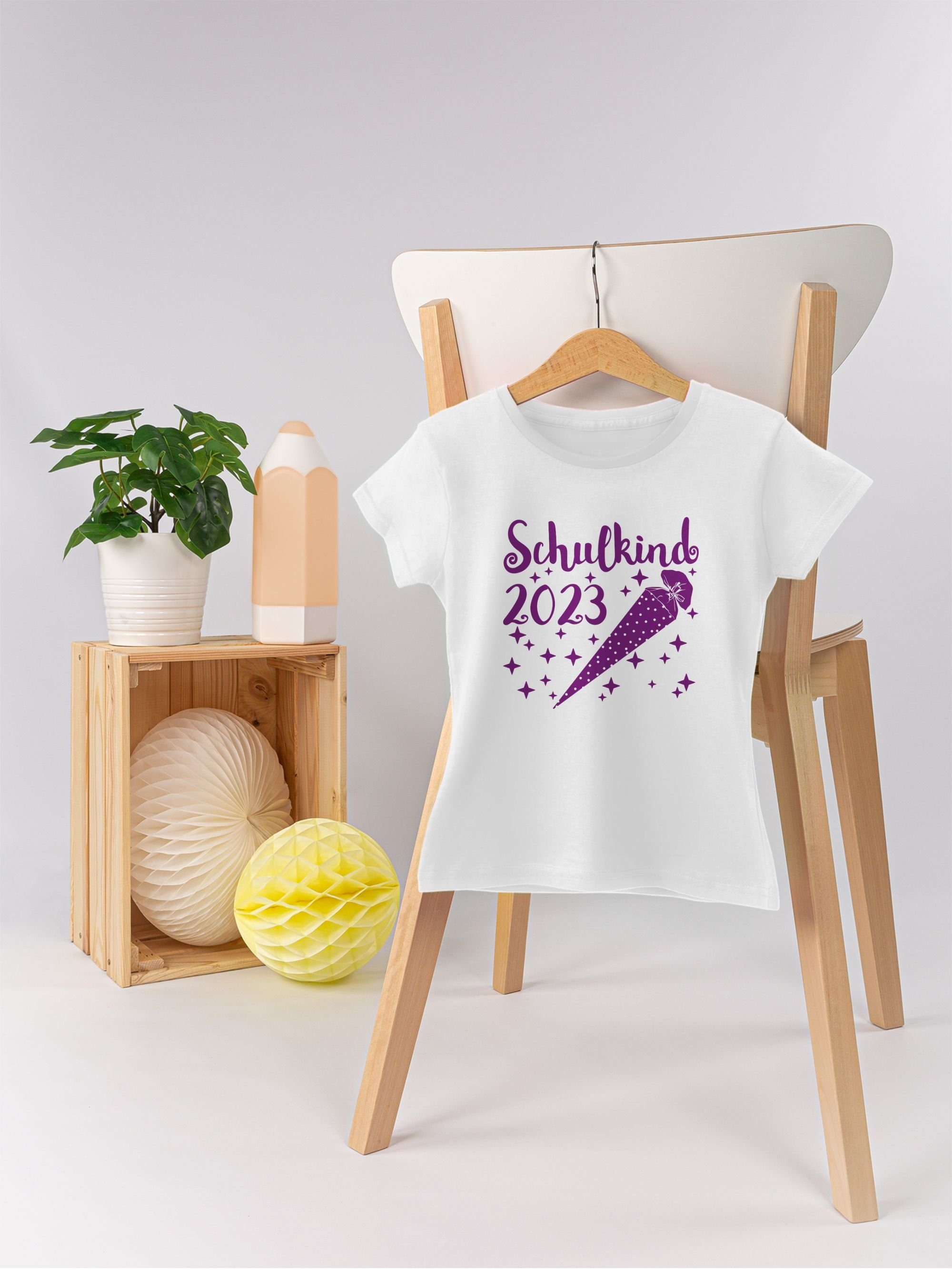 T-Shirt lila 2 Weiß 2023 Sternchen Shirtracer Schulkind Schultüte Einschulung Mädchen - - und