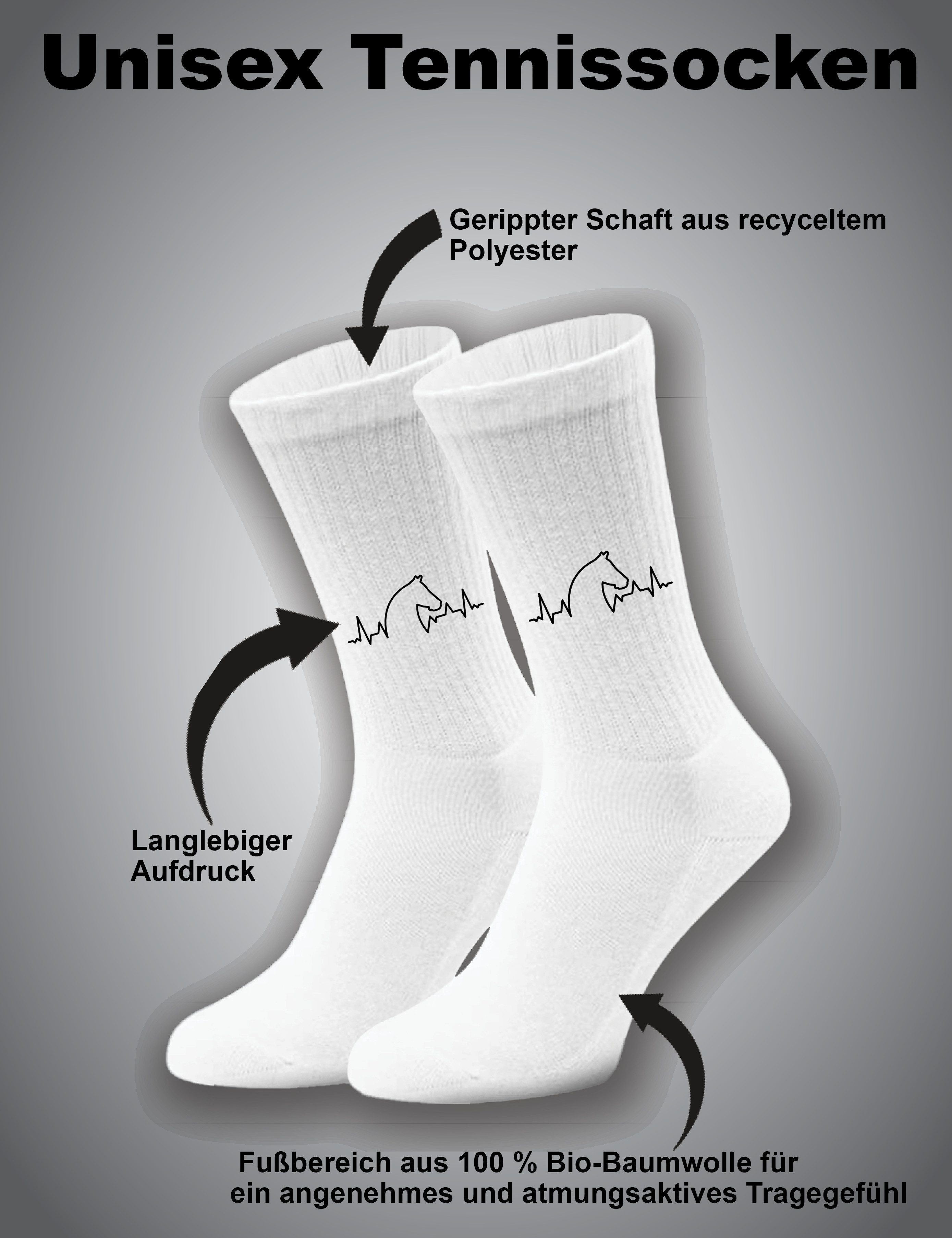 Youth Designz Tennissocken Unisex Socken "Heartbeat Pferd" Aufdruck lustig Geschenk Statement mit verstärkter Verse und Zehenbereich