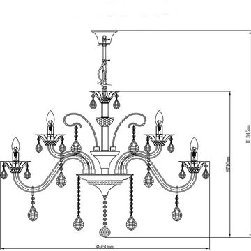 etc-shop Kronleuchter, Leuchtmittel nicht inklusive, Pendelleuchte Kronleuchter Deckenlampe Hängeleuchte Chrom Metall 95 cm