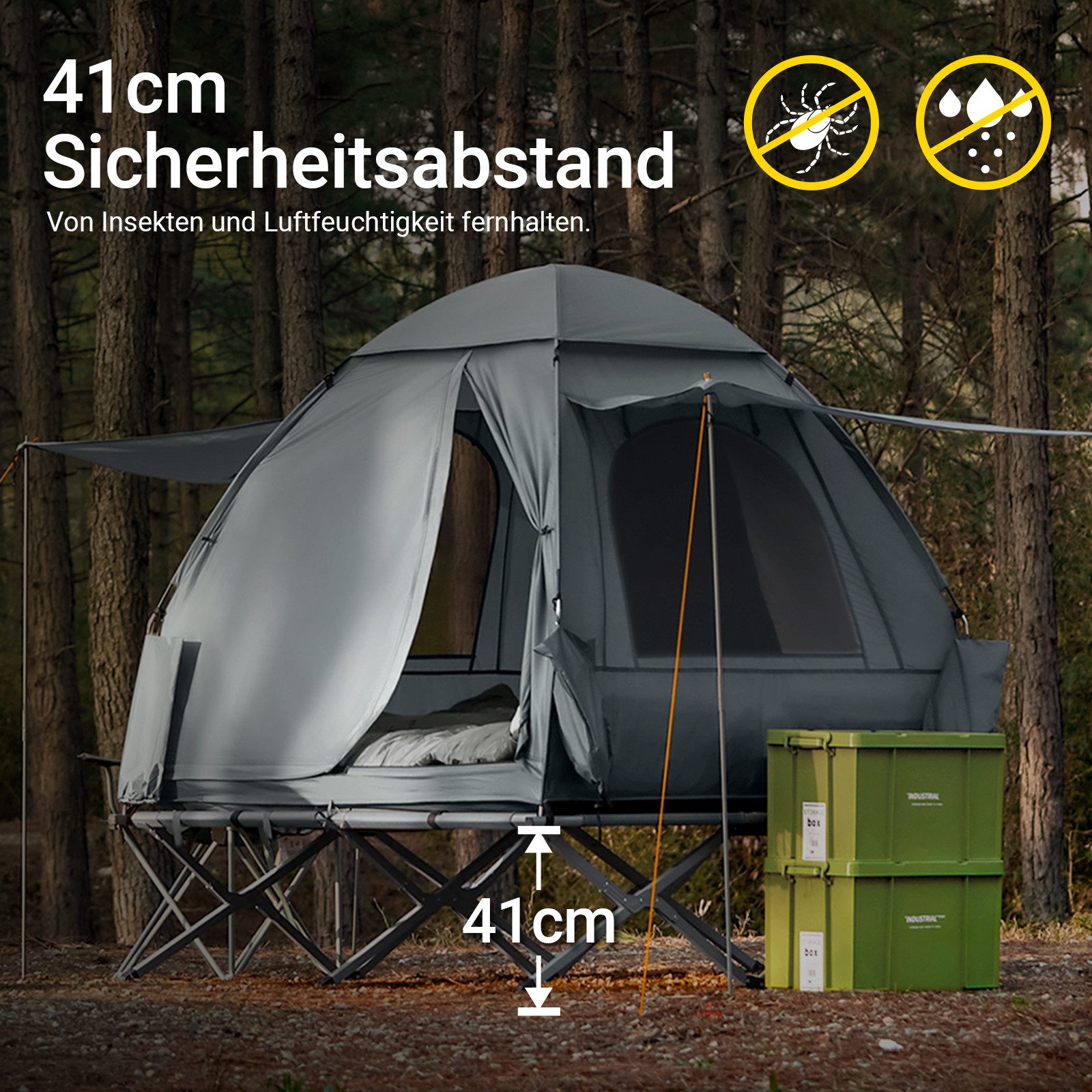SoBuy Feldbett OGS32, Vorzelt Wasserdichtes Campingbett Campingliege Familienzelt Feldbett mit Zelt 1/2 Personen 7in1 Wurfzelt mit Luftpumpe,Campingzelt