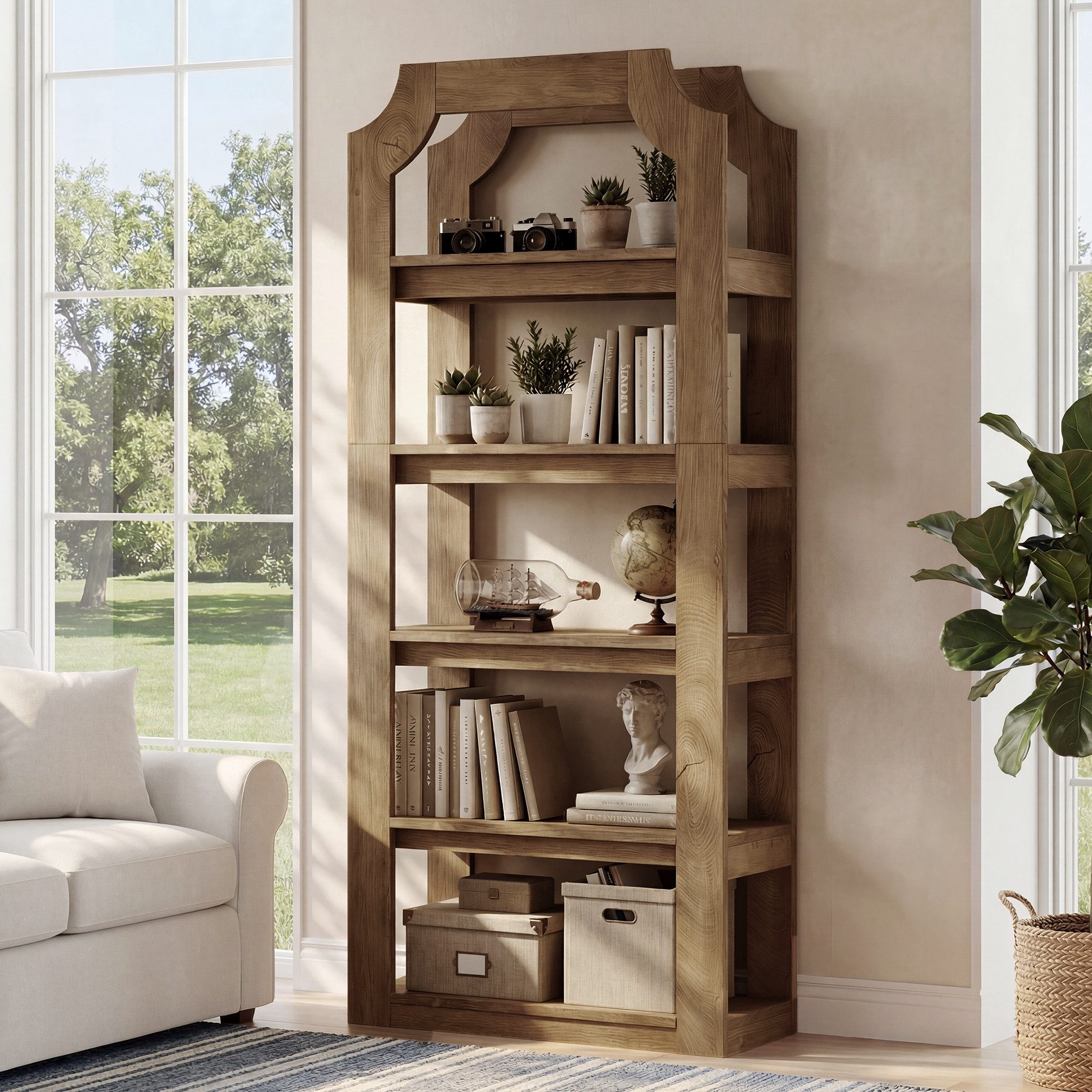 Tribesigns Bücherregal 180 cm hohes, 5-stöckiges Bücherregal aus Holz im Landhausstil, freistehenden Bücherregalen
