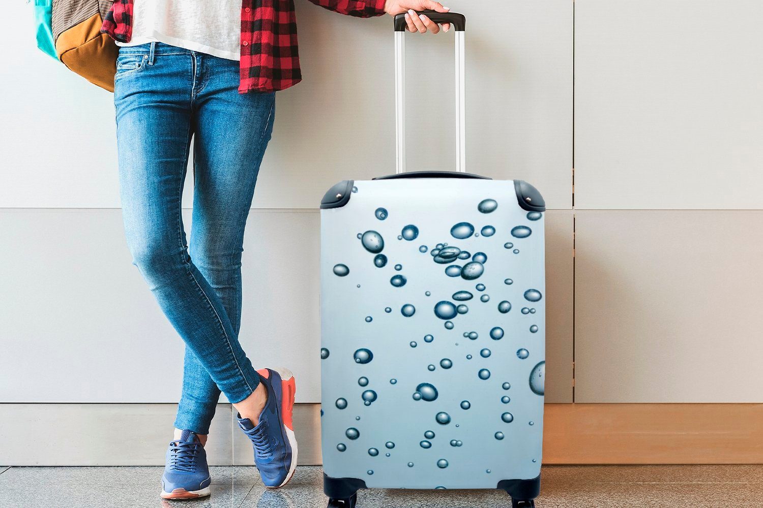 MuchoWow Handgepäckkoffer Blasen in Wasser, Reisetasche stehendem Rollen, Handgepäck Reisekoffer Ferien, mit 4 für rollen, Trolley