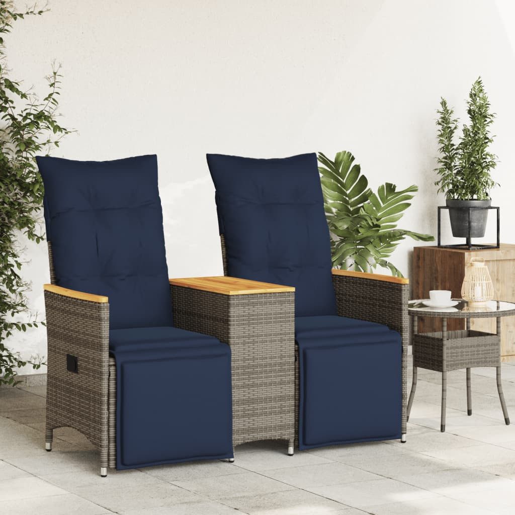 vidaXL Loungesofa Gartensofa Verstellbar 2-Sitzer mit Tisch Grau Poly Rattan