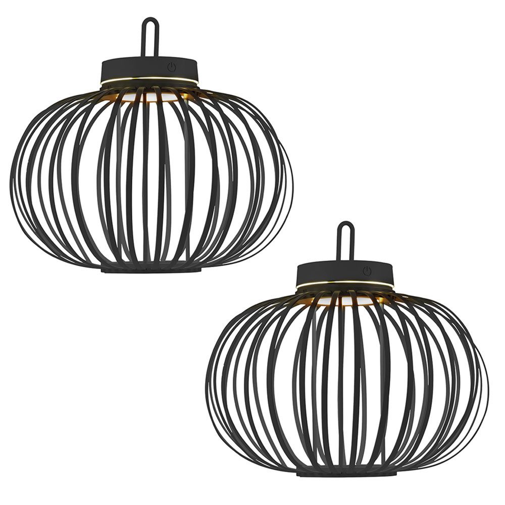 JUST LIGHT LED Außen-Tischleuchte, LED-Leuchtmittel fest verbaut, Warmweiß, LED Tischleuchte Pendellampe Akku Bambus schwarz USB Touchdimmer 2x