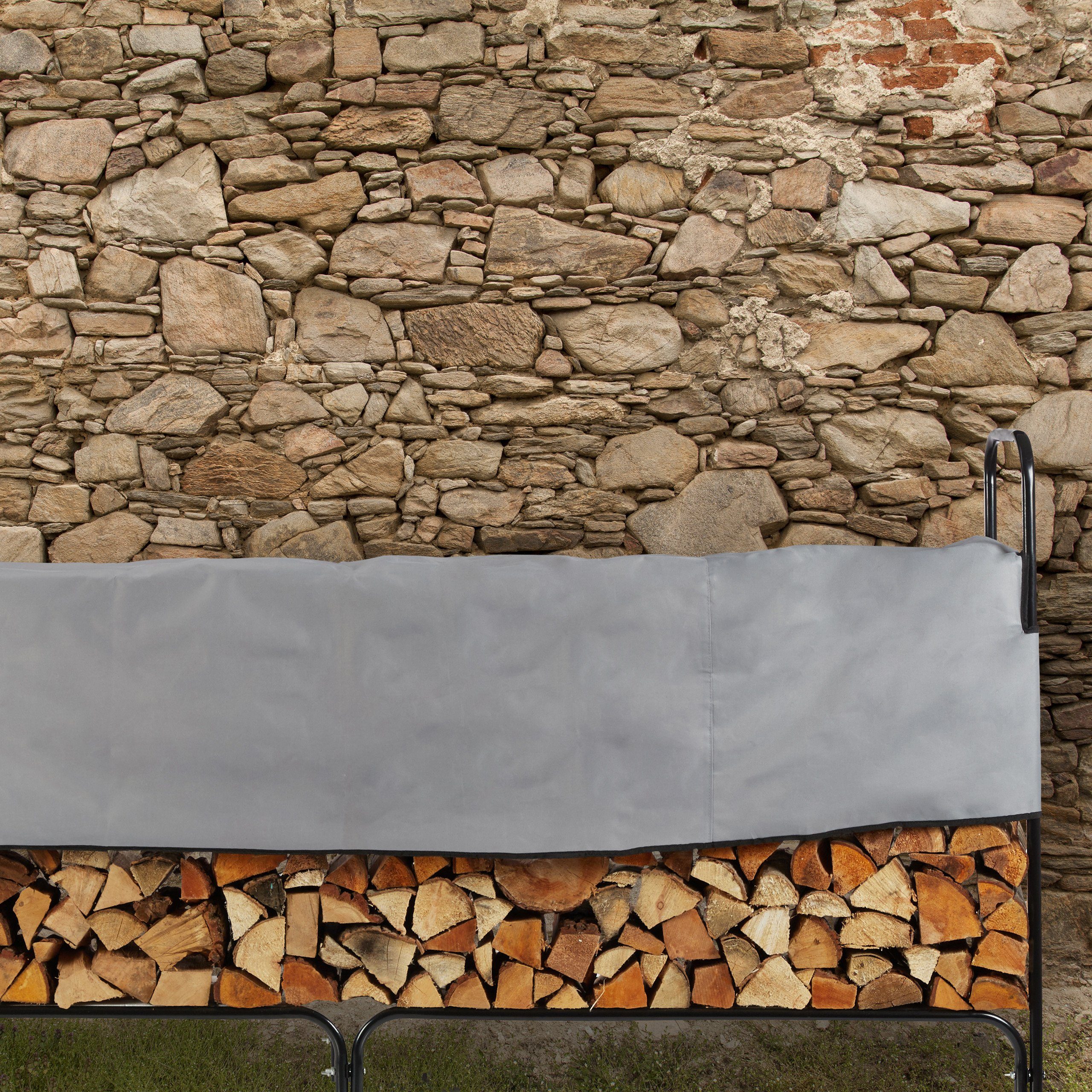 relaxdays Kaminholzregal Metall, BxTxH:245x40x122 cm, mit Abdeckung